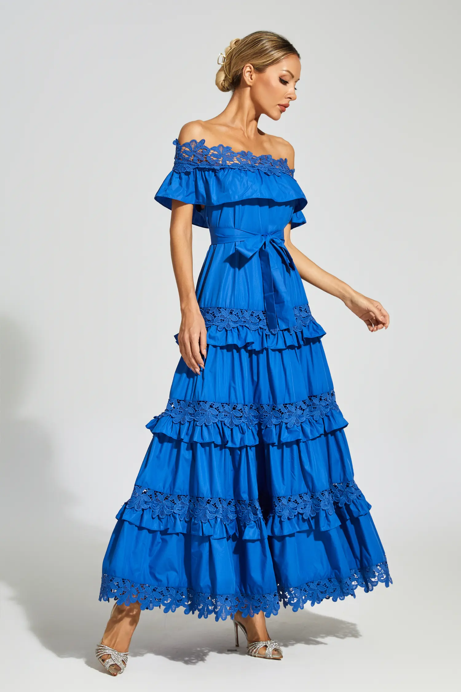 Godfery Marine Blue Ruffle Off Shoulder Dress