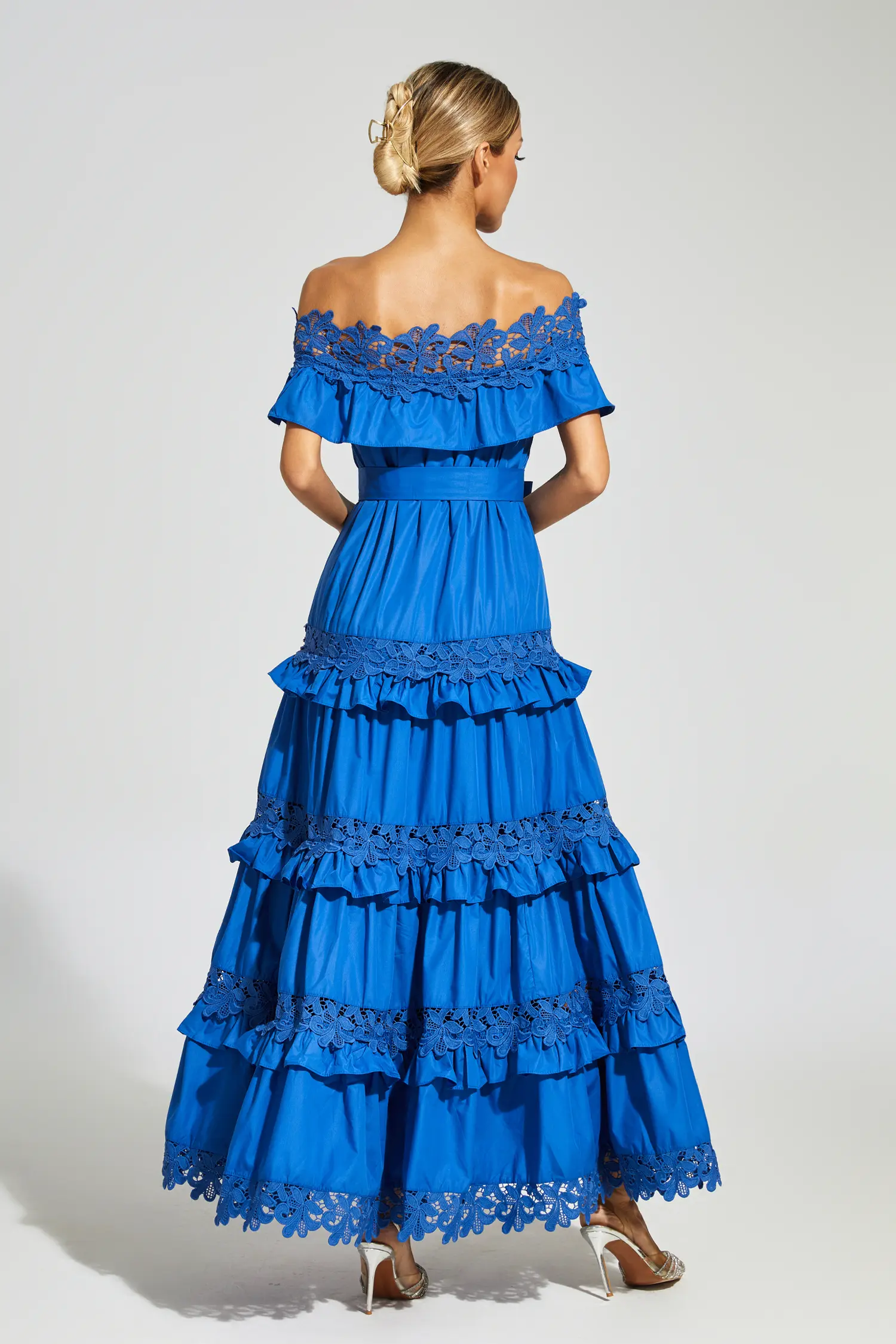 Godfery Marine Blue Ruffle Off Shoulder Dress