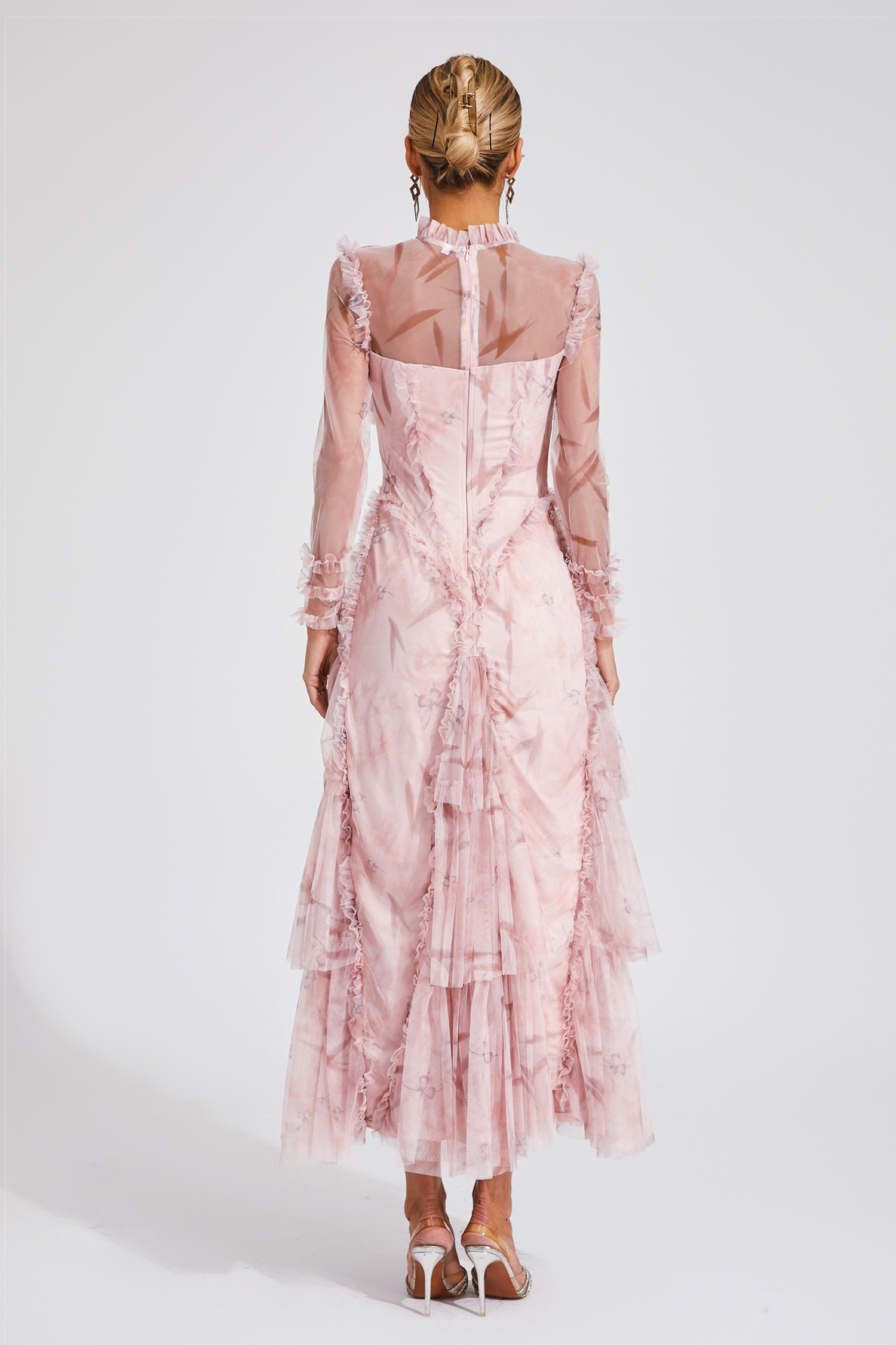 Deirdre Pink Mesh Ruched Maxi Dress