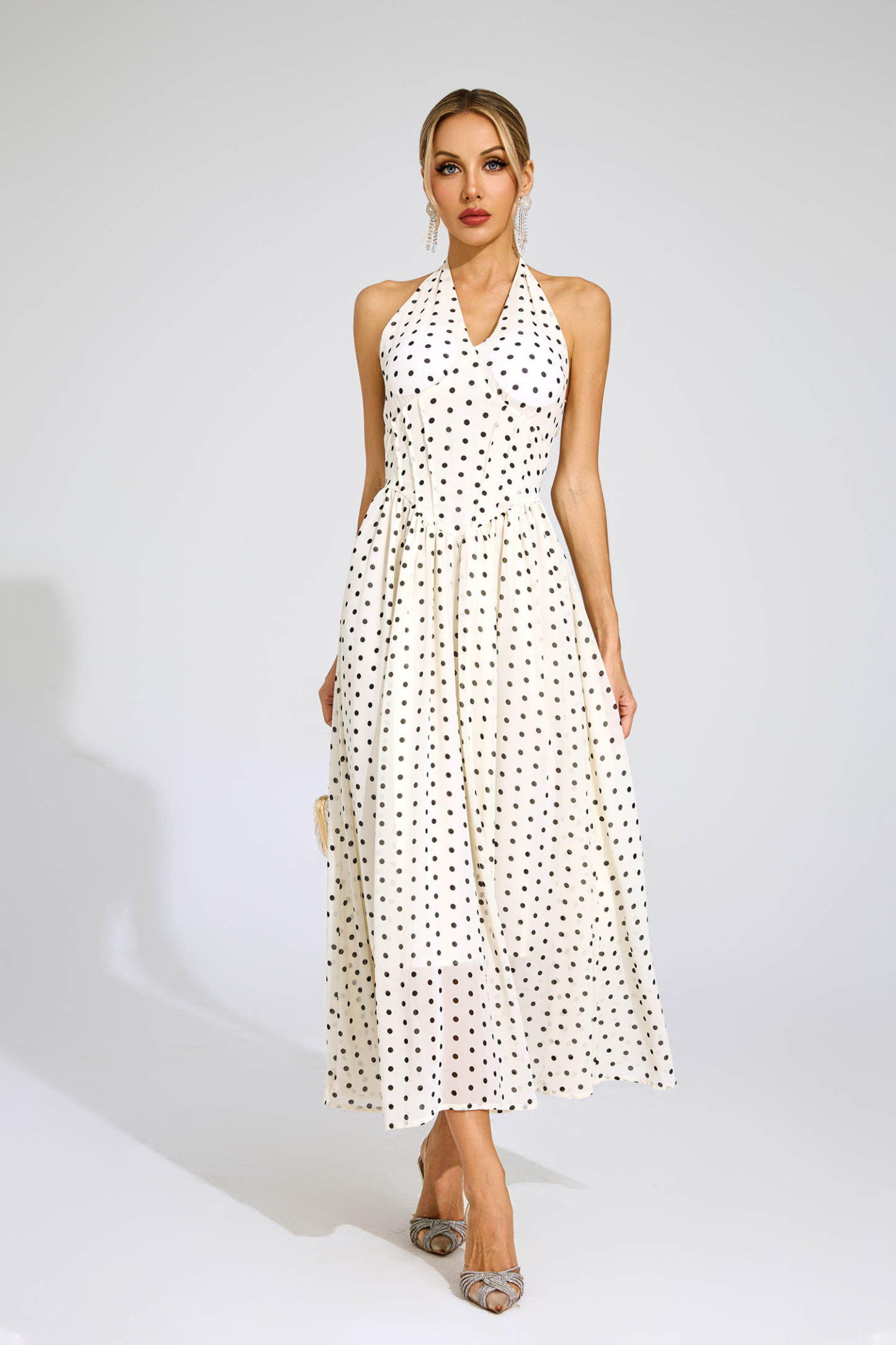 Bertha White Polka Dot Halter Dress