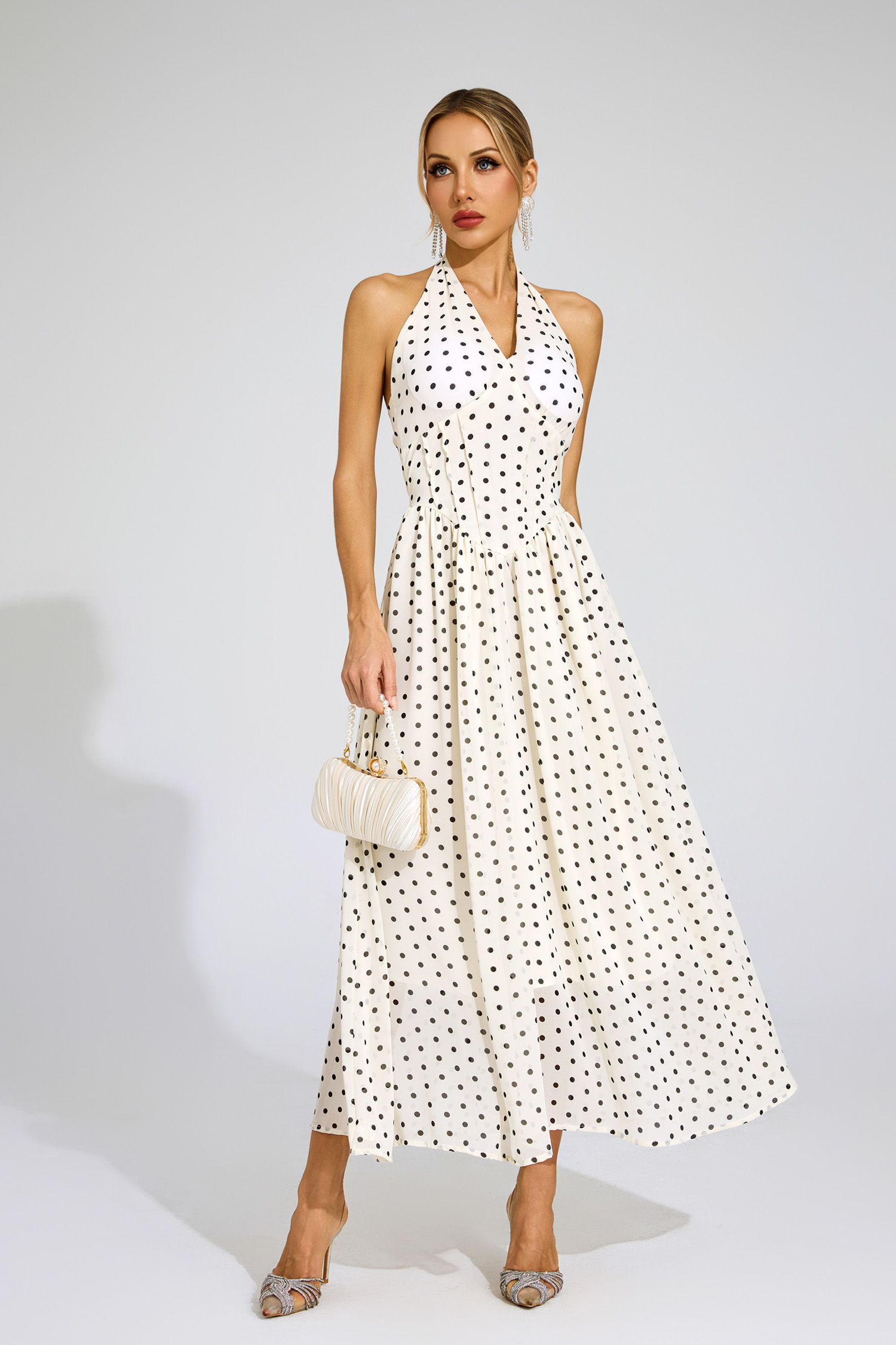 Bertha White Polka Dot Halter Dress