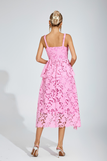 Todd Pink Lace Midi Dress