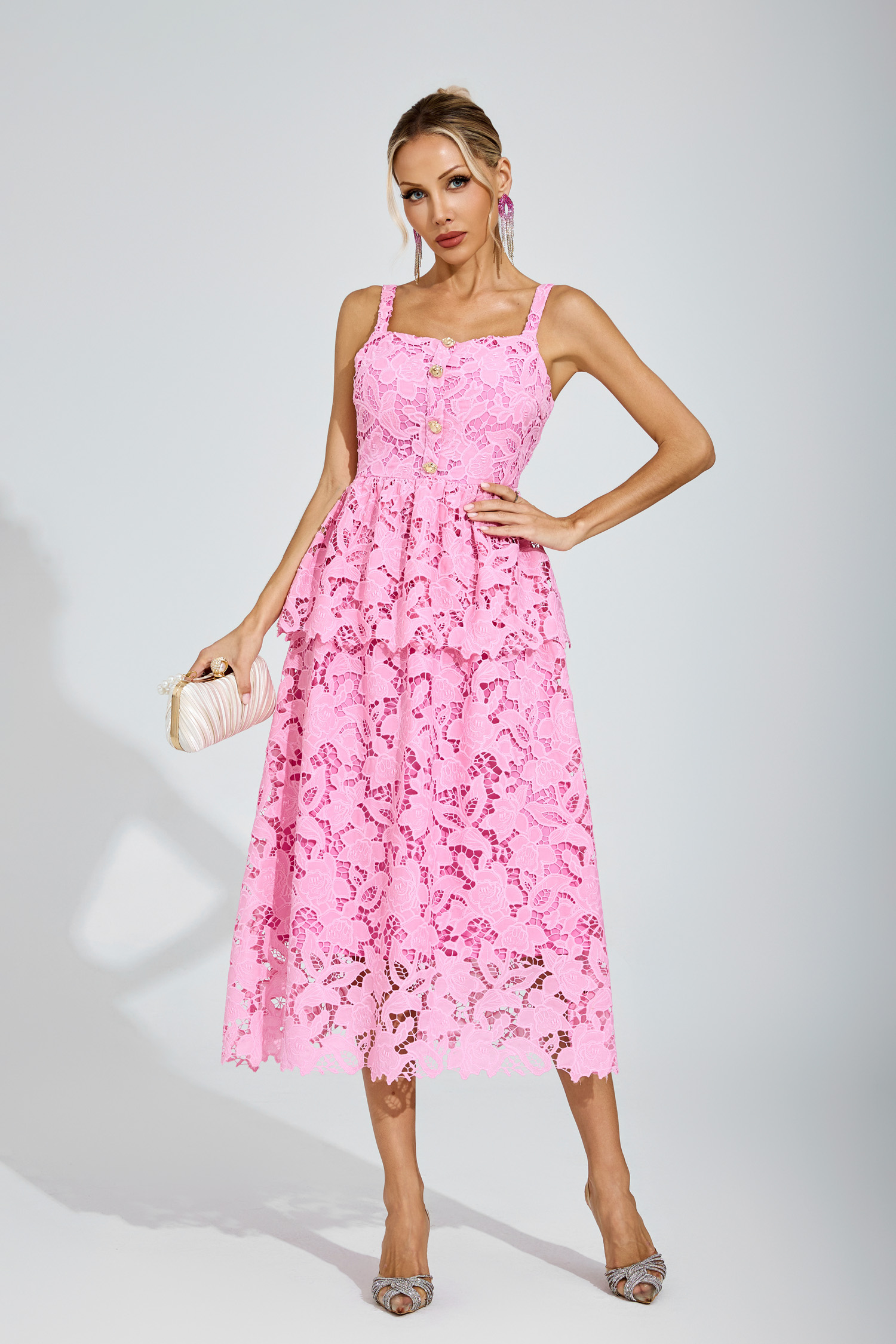 Todd Pink Lace Midi Dress