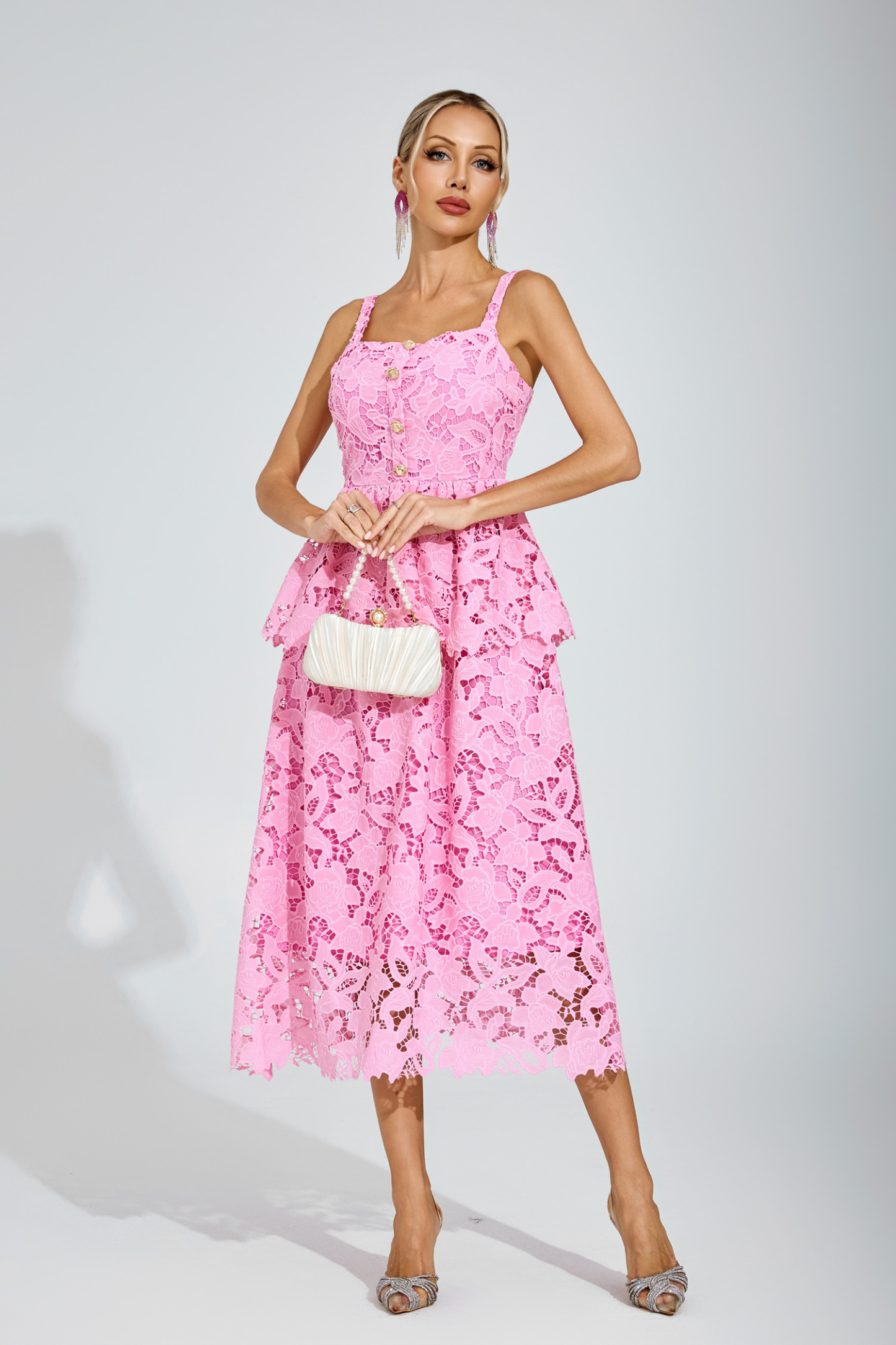 Todd Pink Lace Midi Dress
