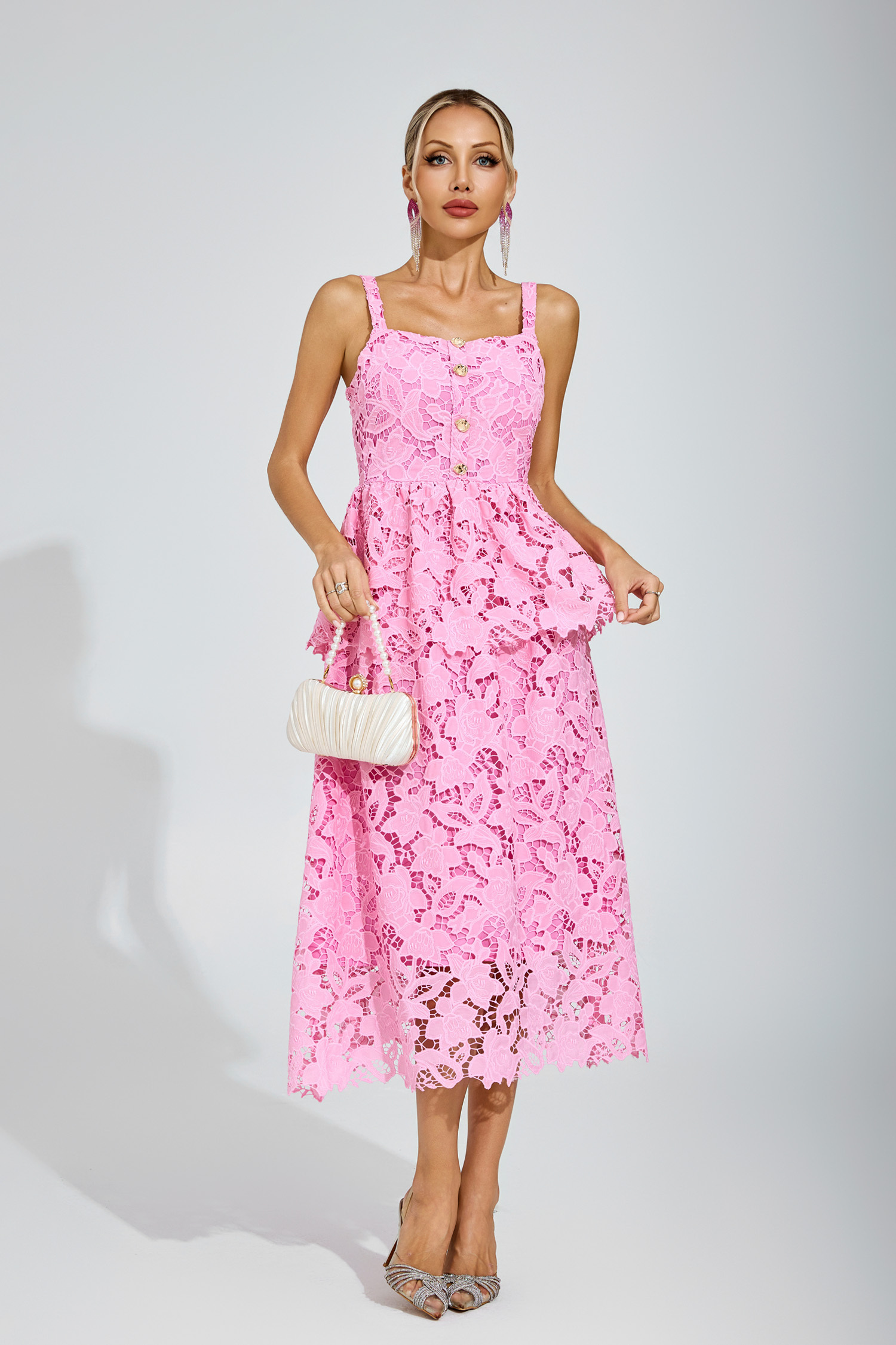 Todd Pink Lace Midi Dress