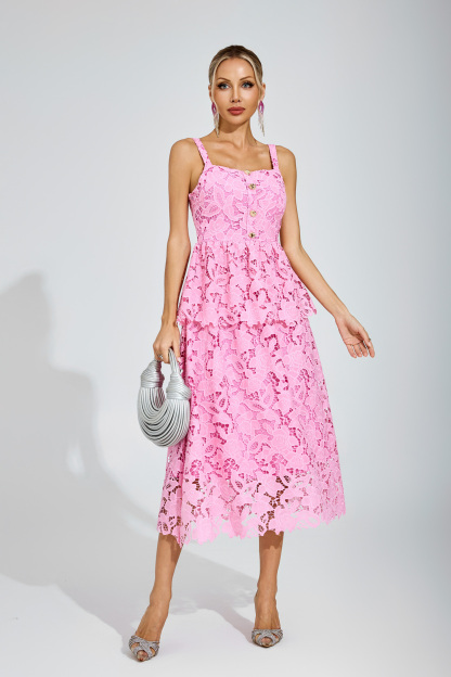 Todd Pink Lace Midi Dress