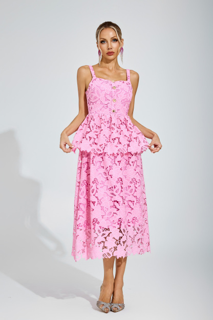 Todd Pink Lace Midi Dress