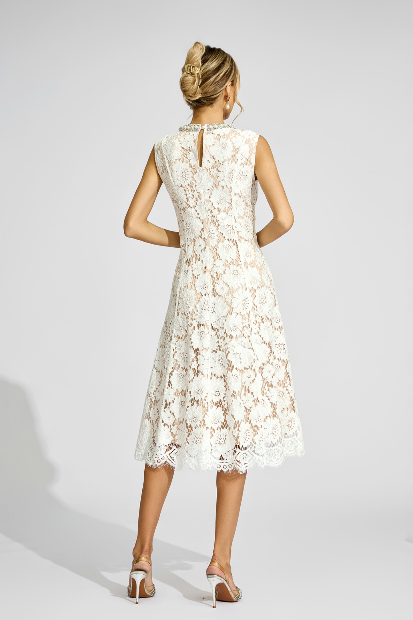 Matthew White Lace Embellished Dress