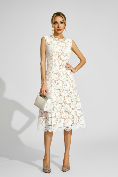 Matthew White Lace Embellished Dress