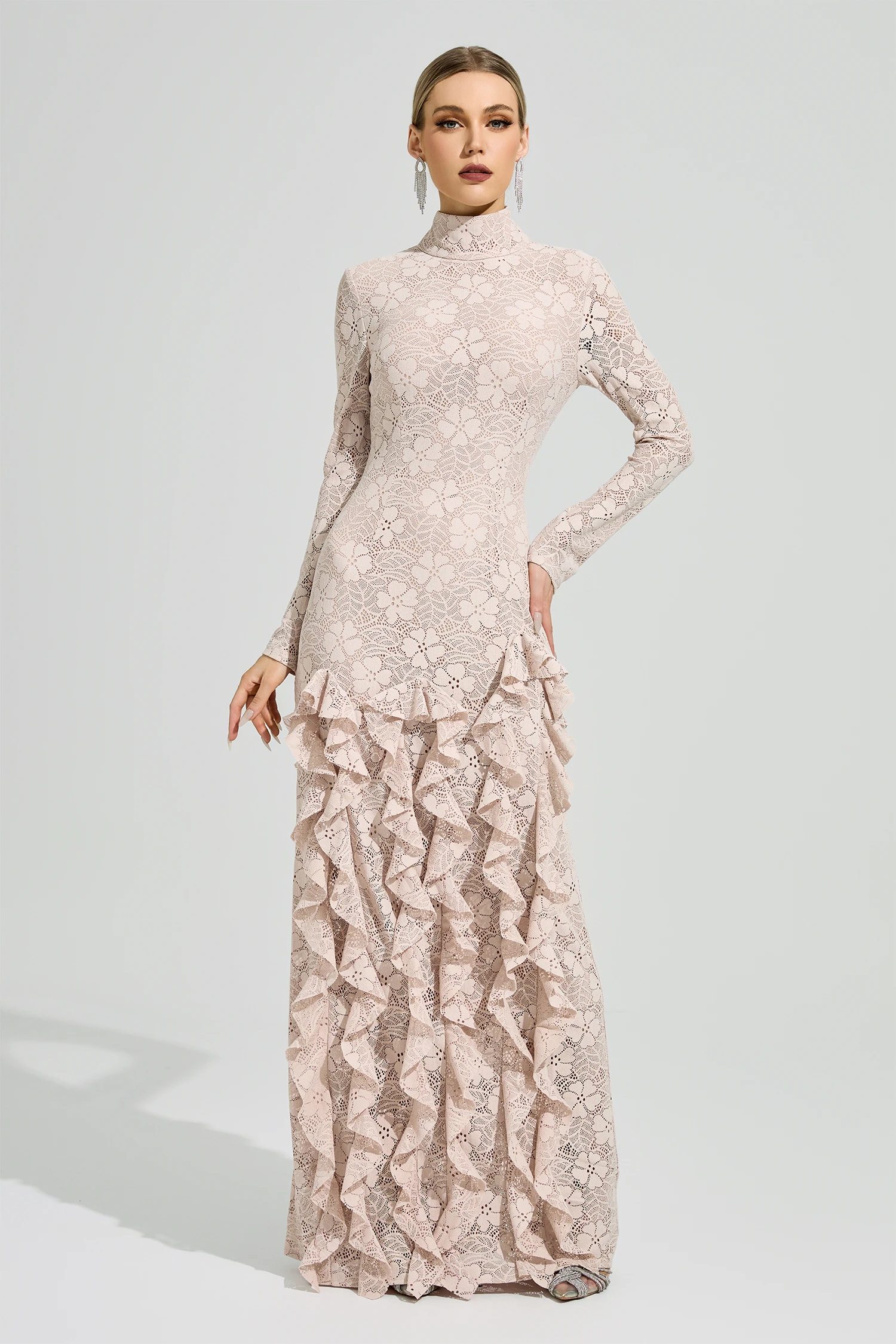 Gibran Pink Ruffle Formal Dress