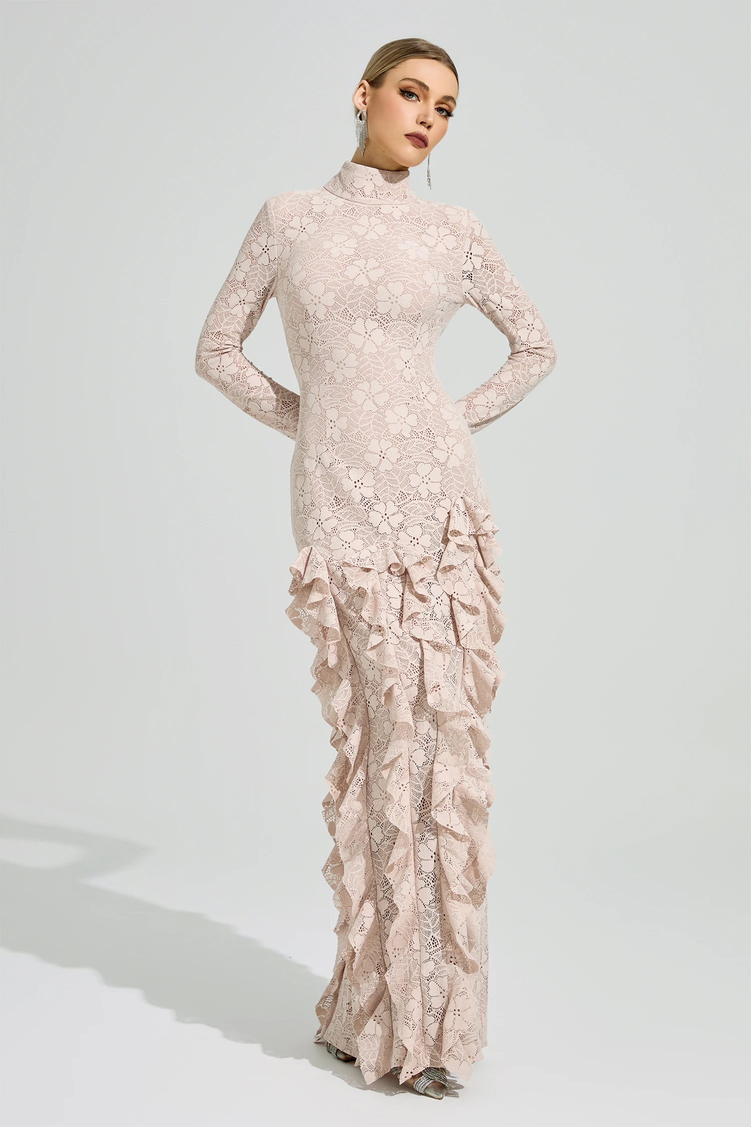 Gibran Pink Ruffle Formal Dress