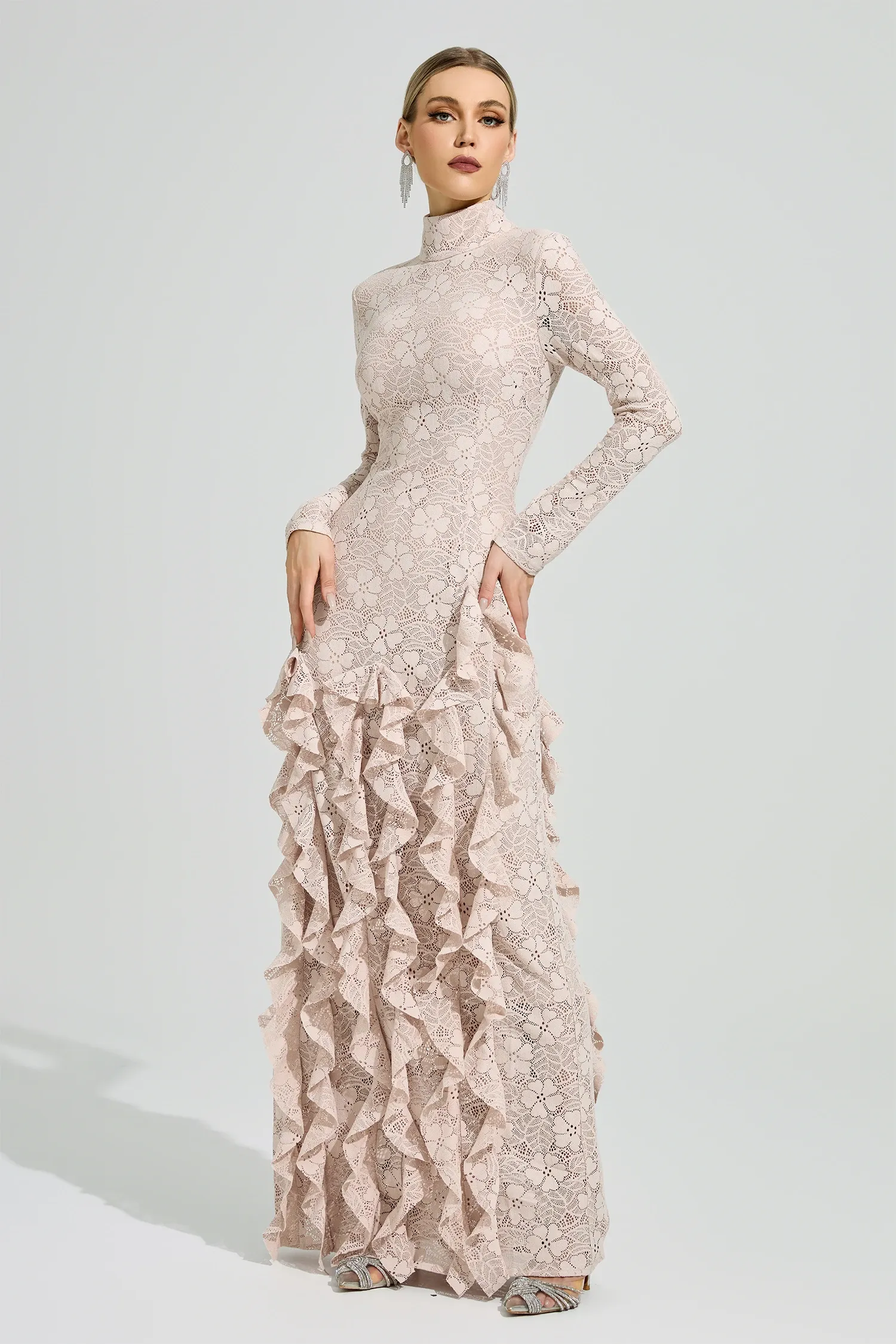 Gibran Pink Ruffle Formal Dress