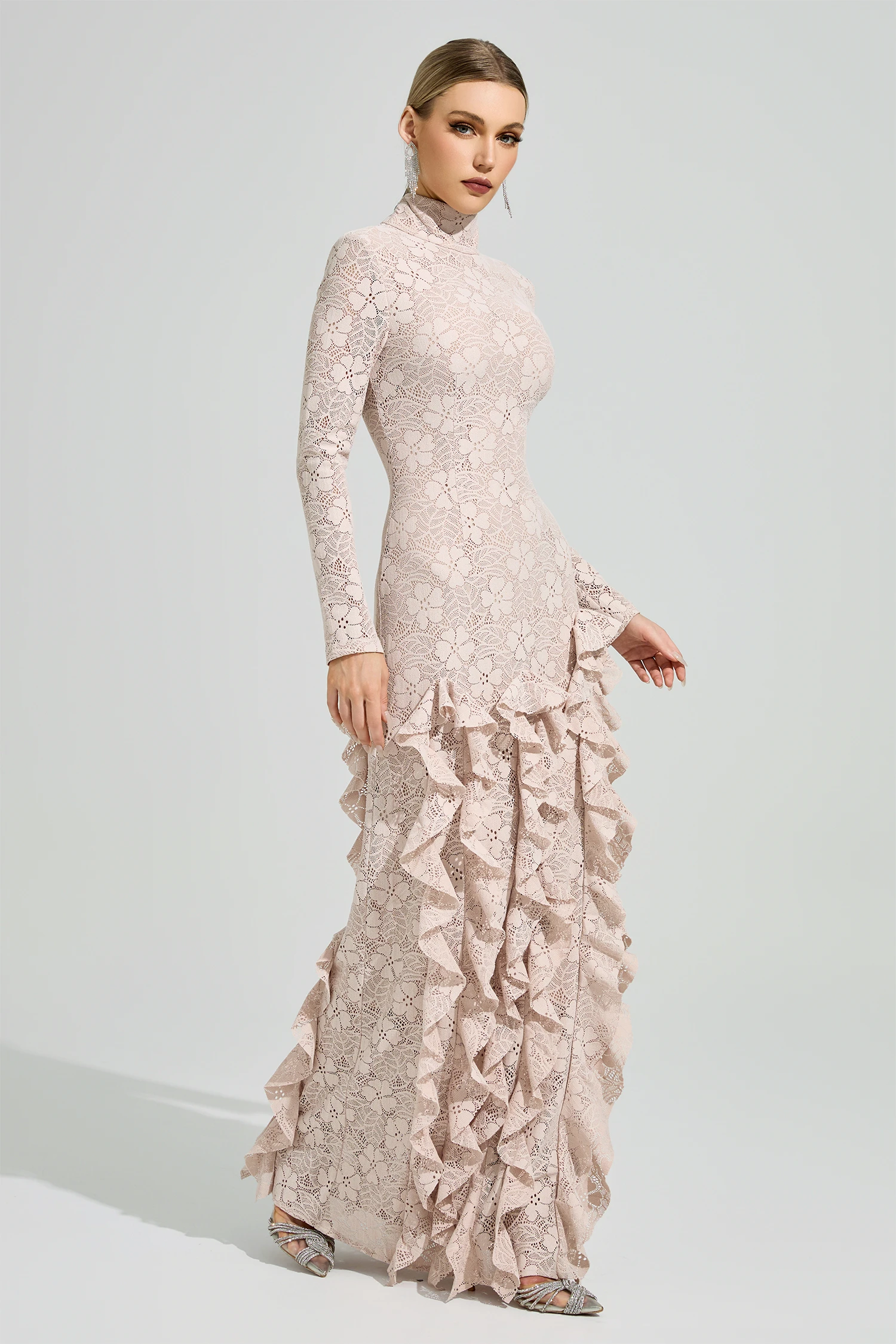 Gibran Pink Ruffle Formal Dress