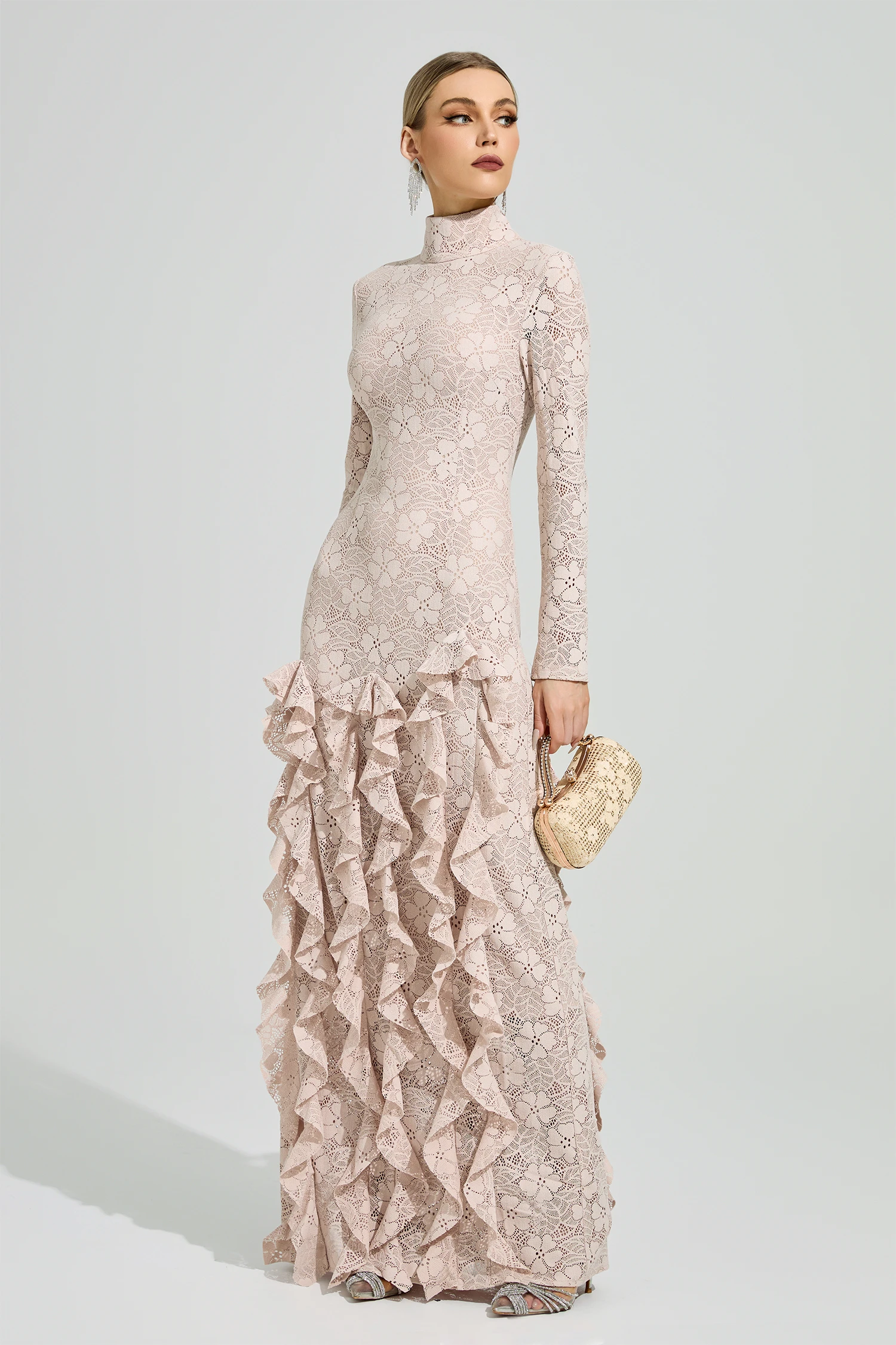 Gibran Pink Ruffle Formal Dress