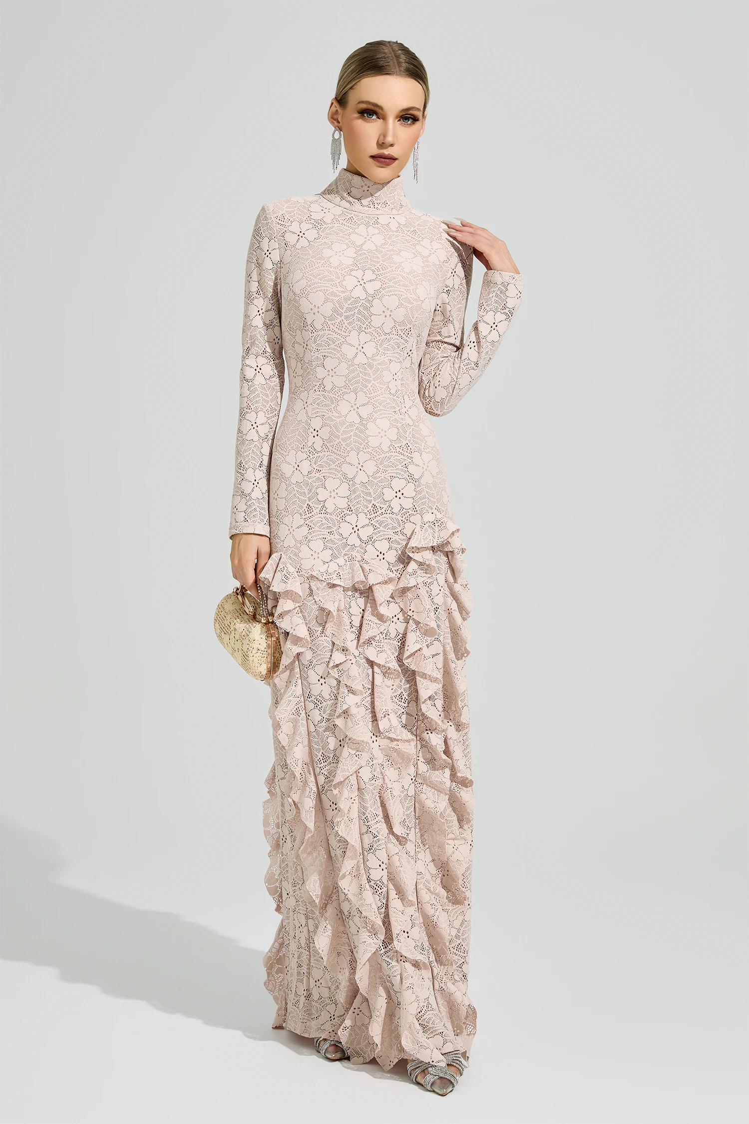 Gibran Pink Ruffle Formal Dress
