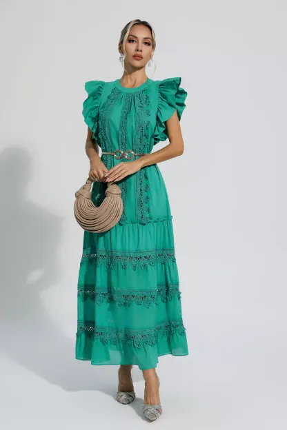 Pulitzer Green Embroidered Belted Maxi Dress