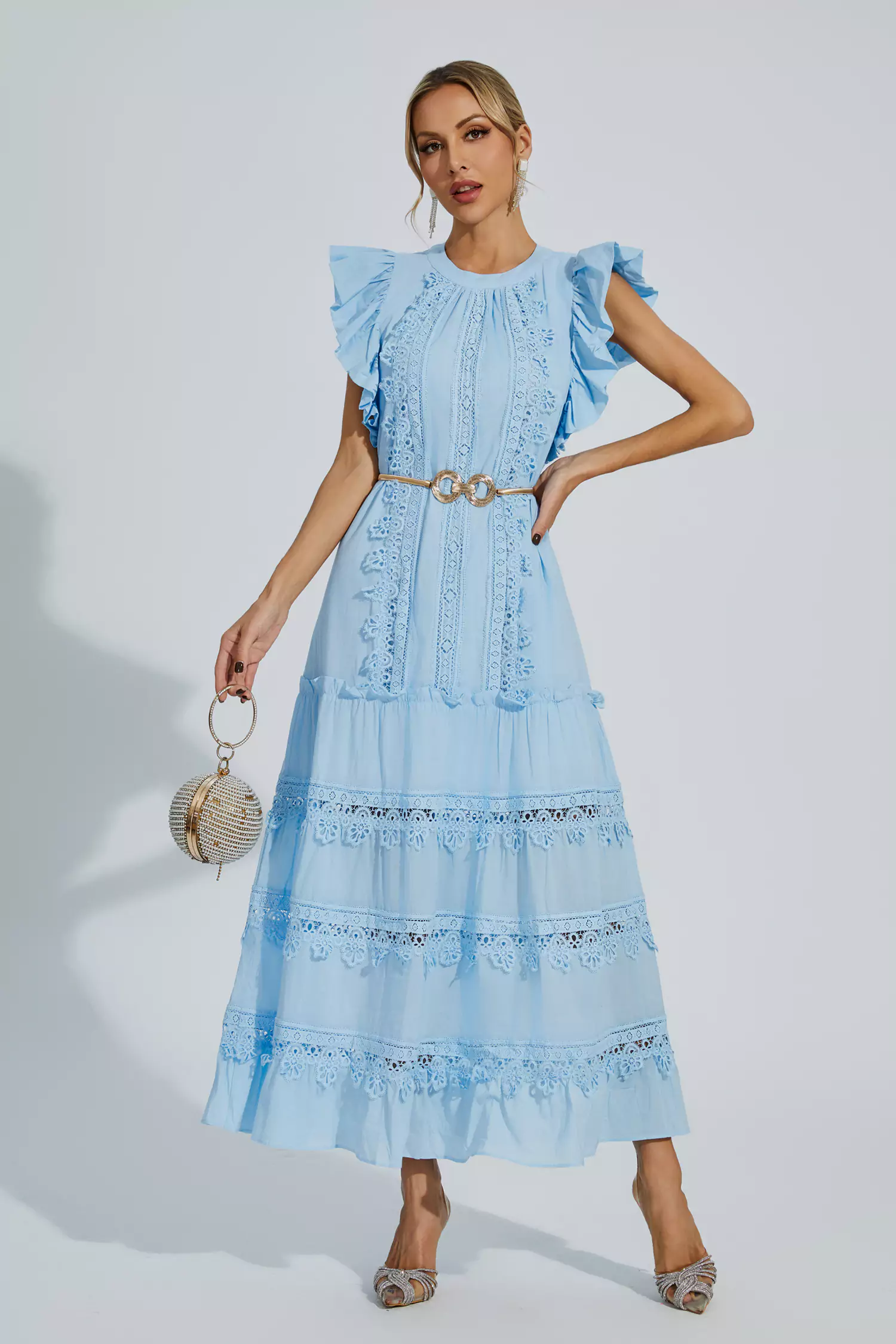 Pulitzer Blue Embroidered Belted Maxi Dress