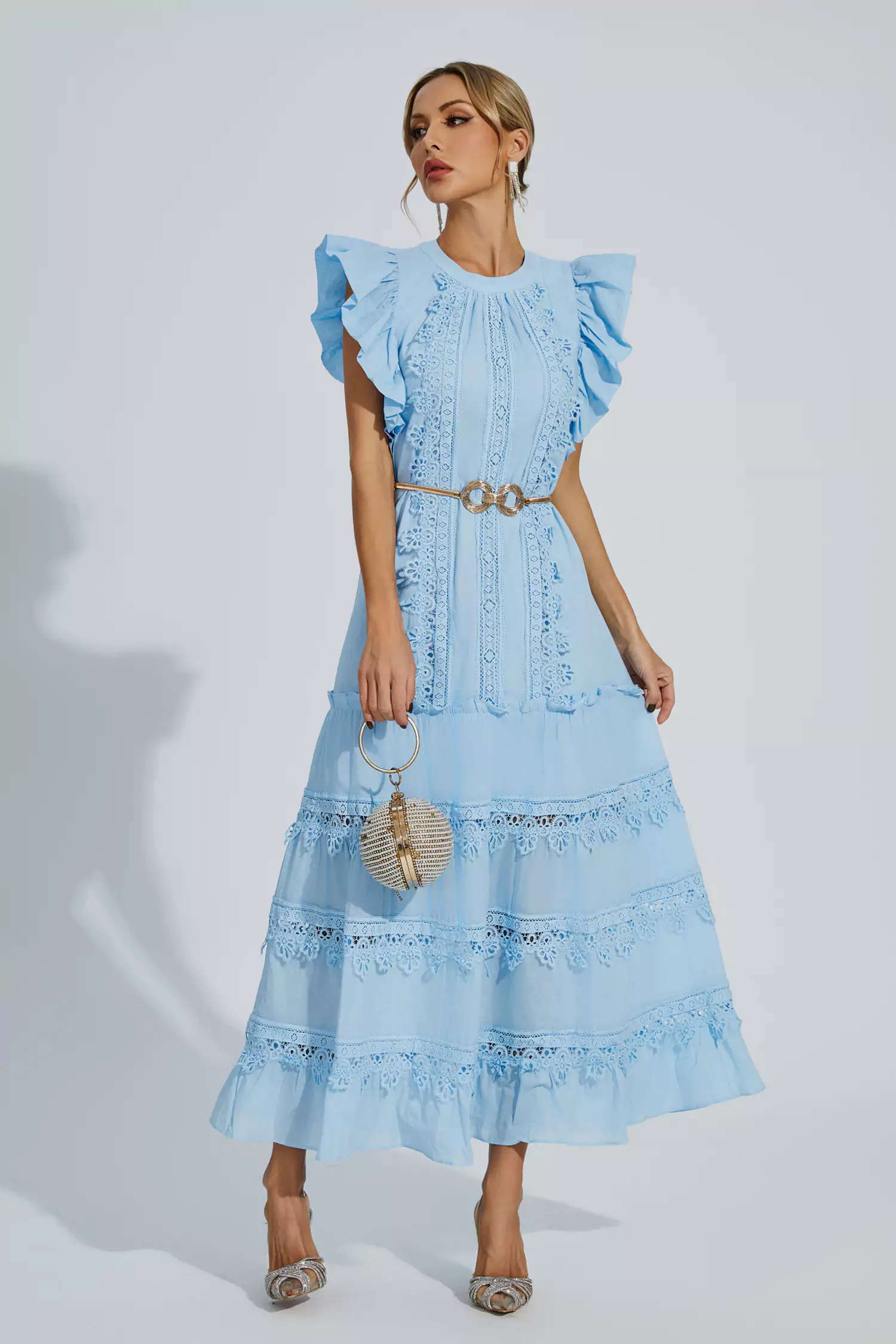 Pulitzer Blue Embroidered Belted Maxi Dress