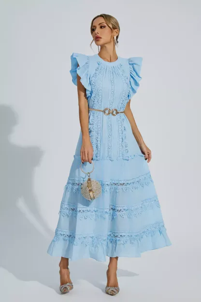 Pulitzer Blue Embroidered Belted Maxi Dress