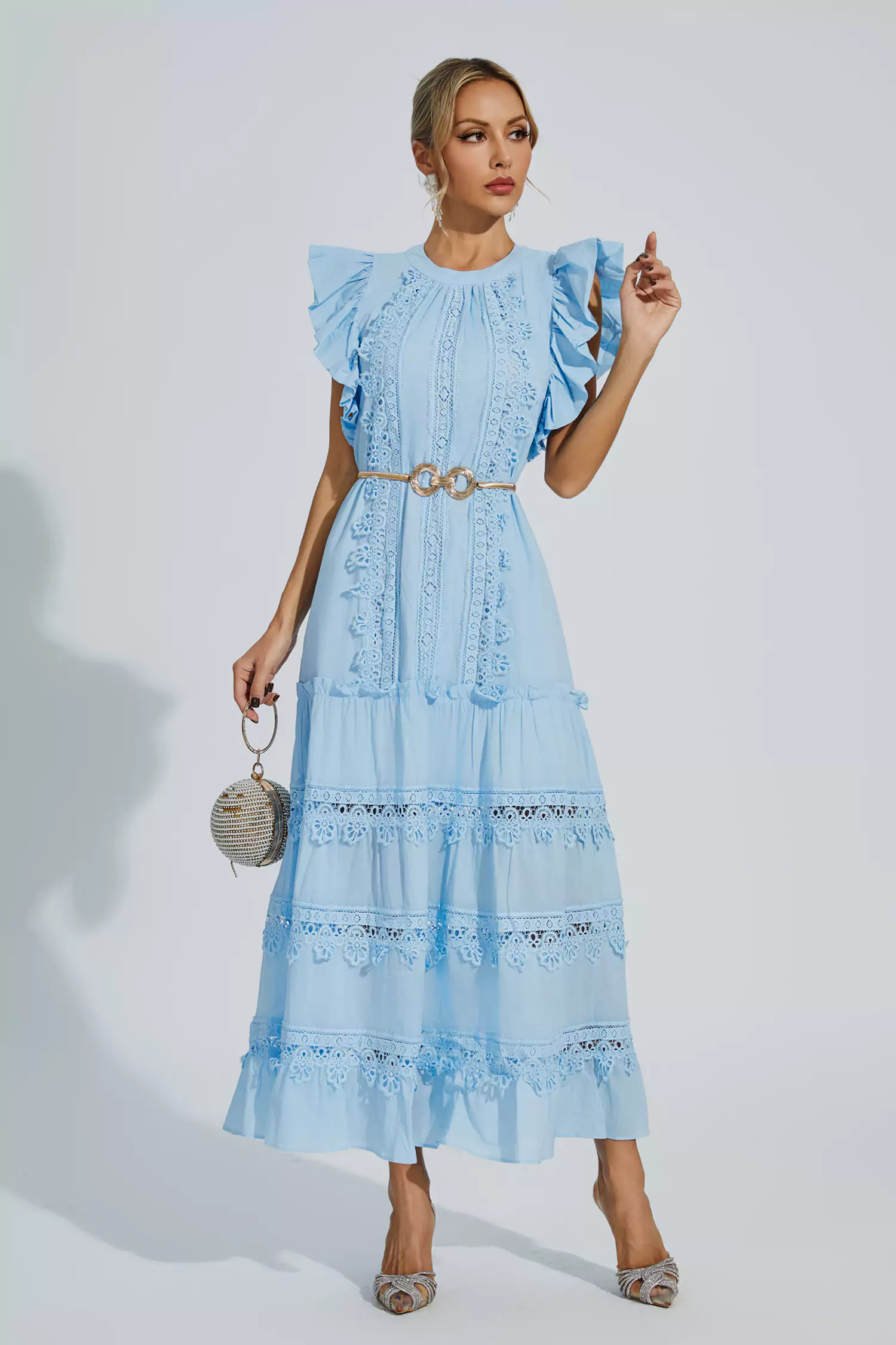 Pulitzer Blue Embroidered Belted Maxi Dress
