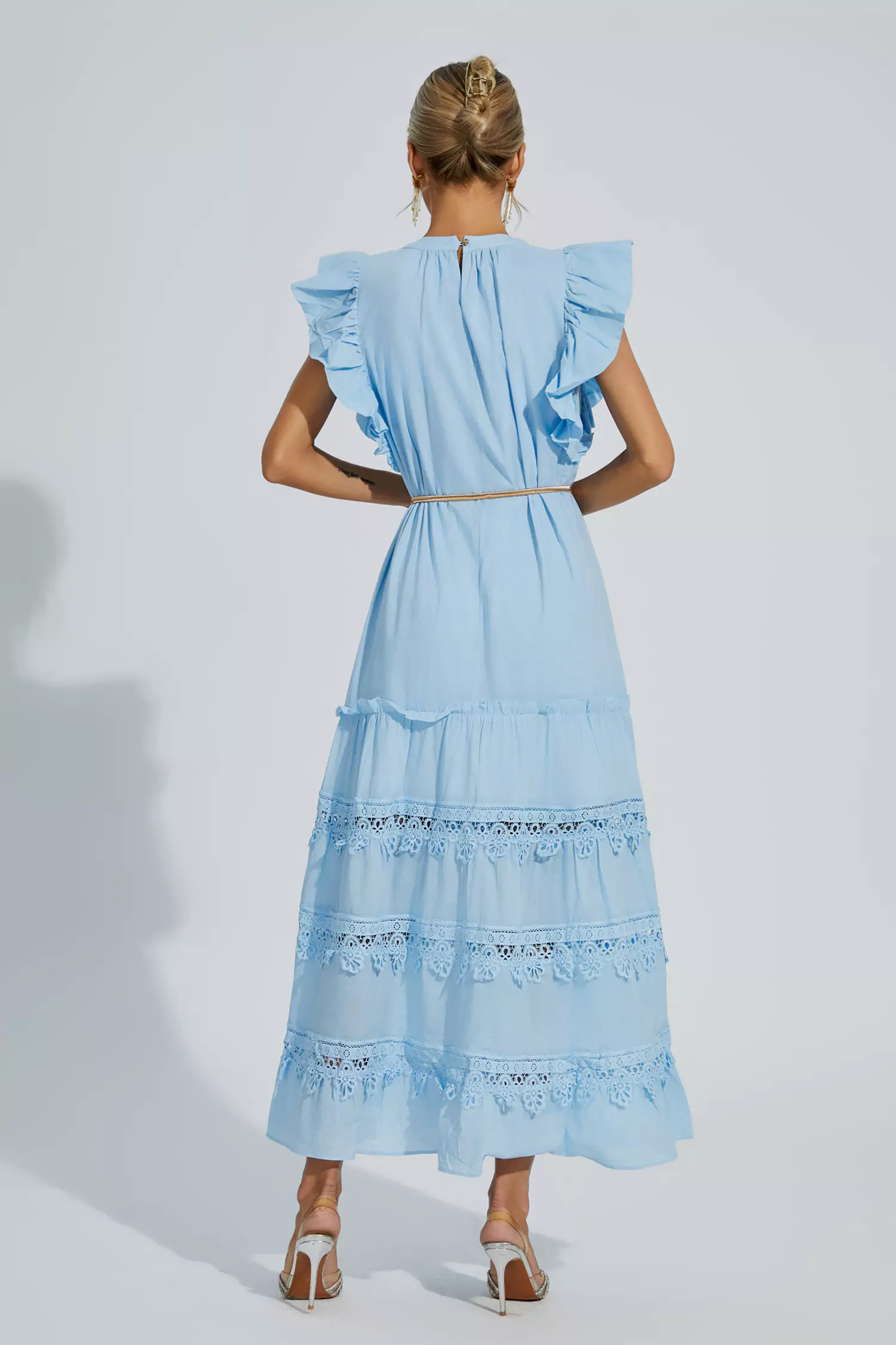 Pulitzer Blue Embroidered Belted Maxi Dress
