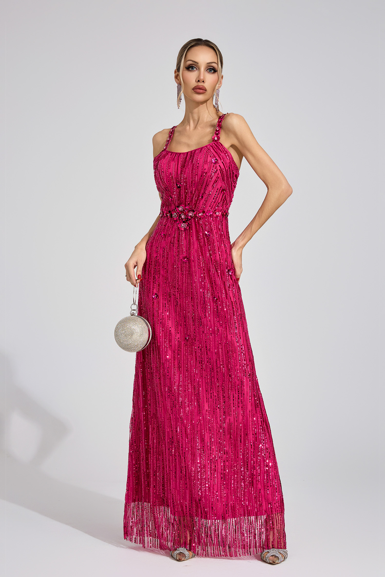 Chest Pink Sequin Maxi Dress