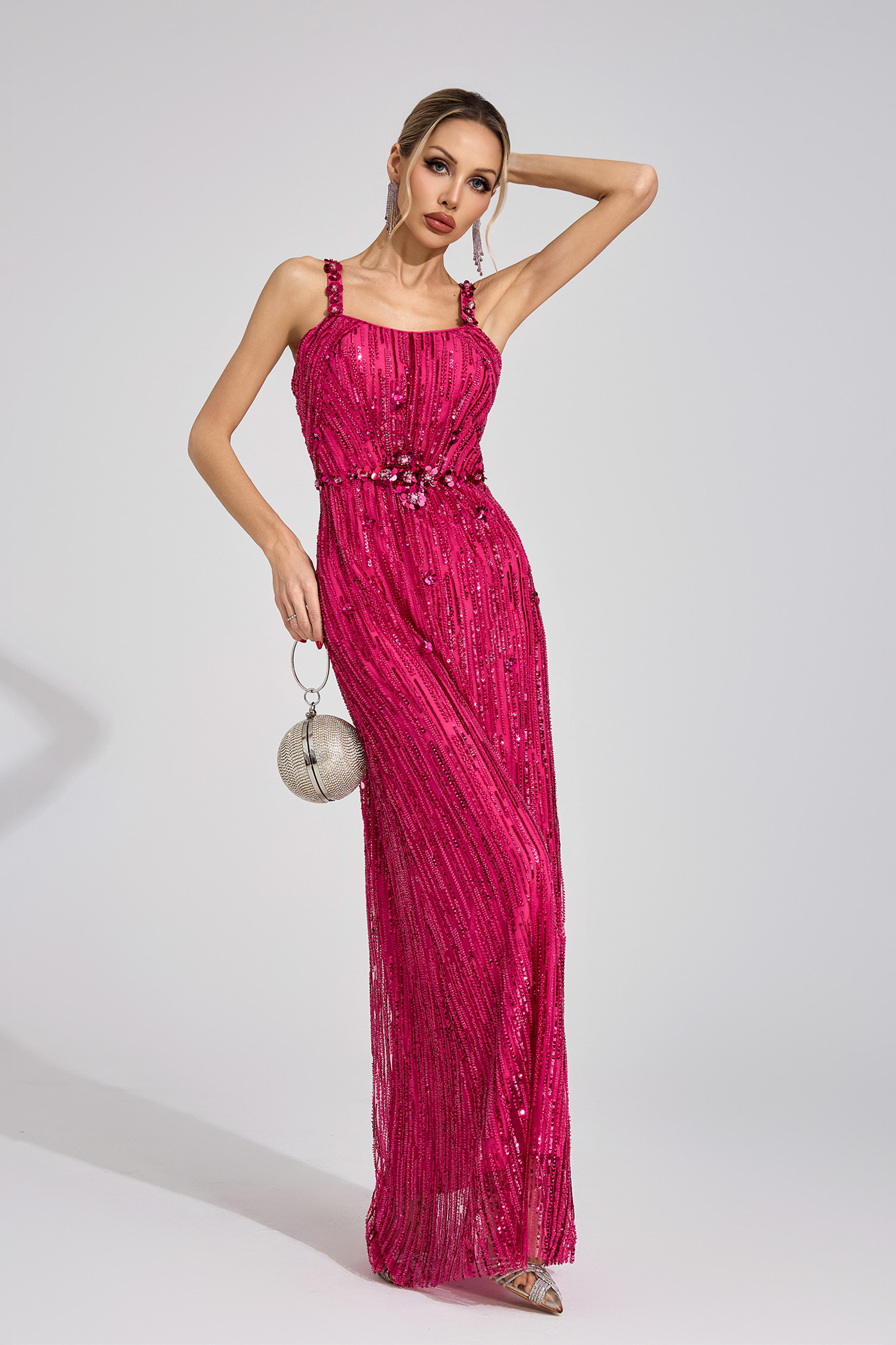Chest Pink Sequin Maxi Dress