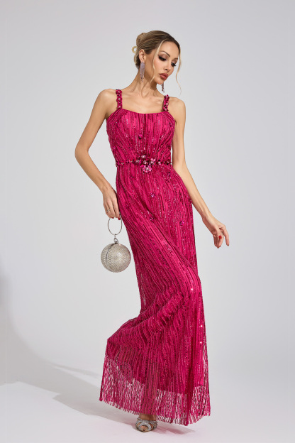 Chest Pink Sequin Maxi Dress