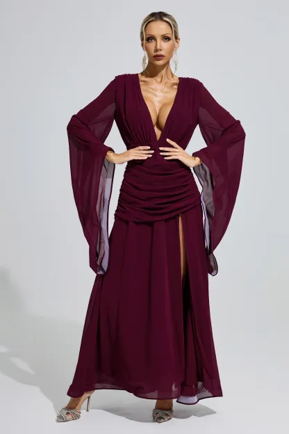 Marina Purple Ruched Wrap Maxi Dress