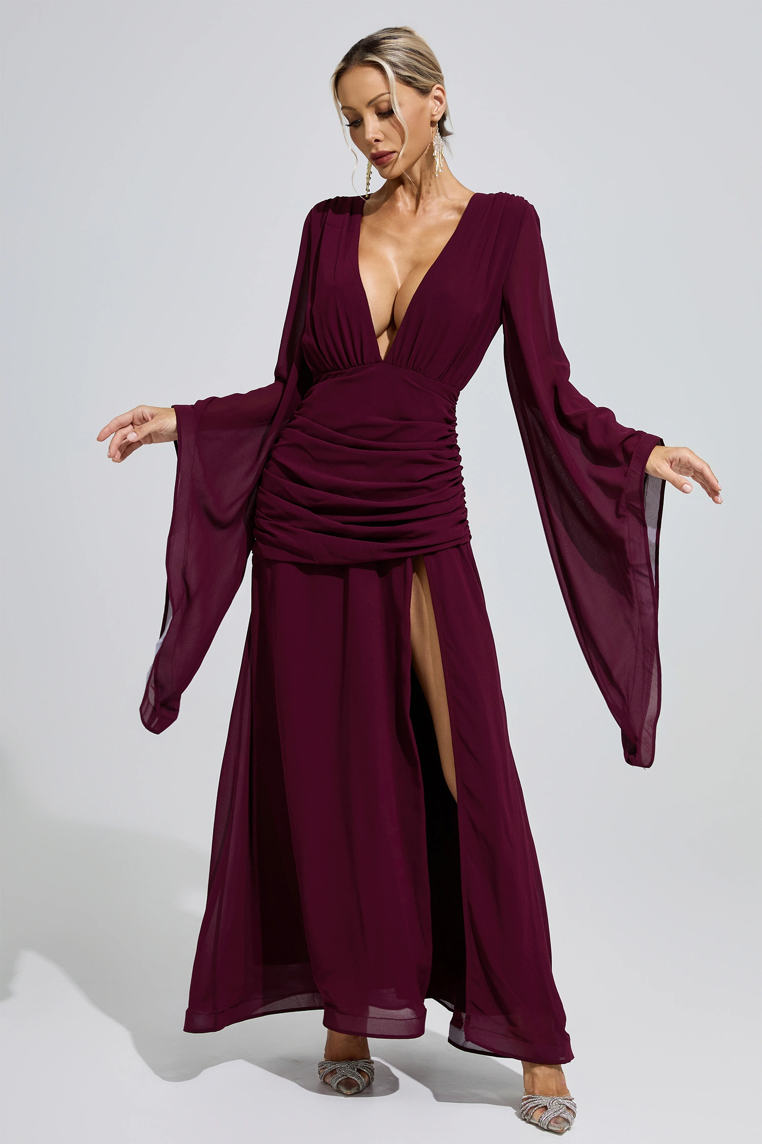 Marina Purple Ruched Wrap Maxi Dress