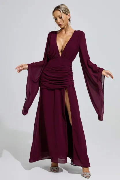 Marina Purple Ruched Wrap Maxi Dress