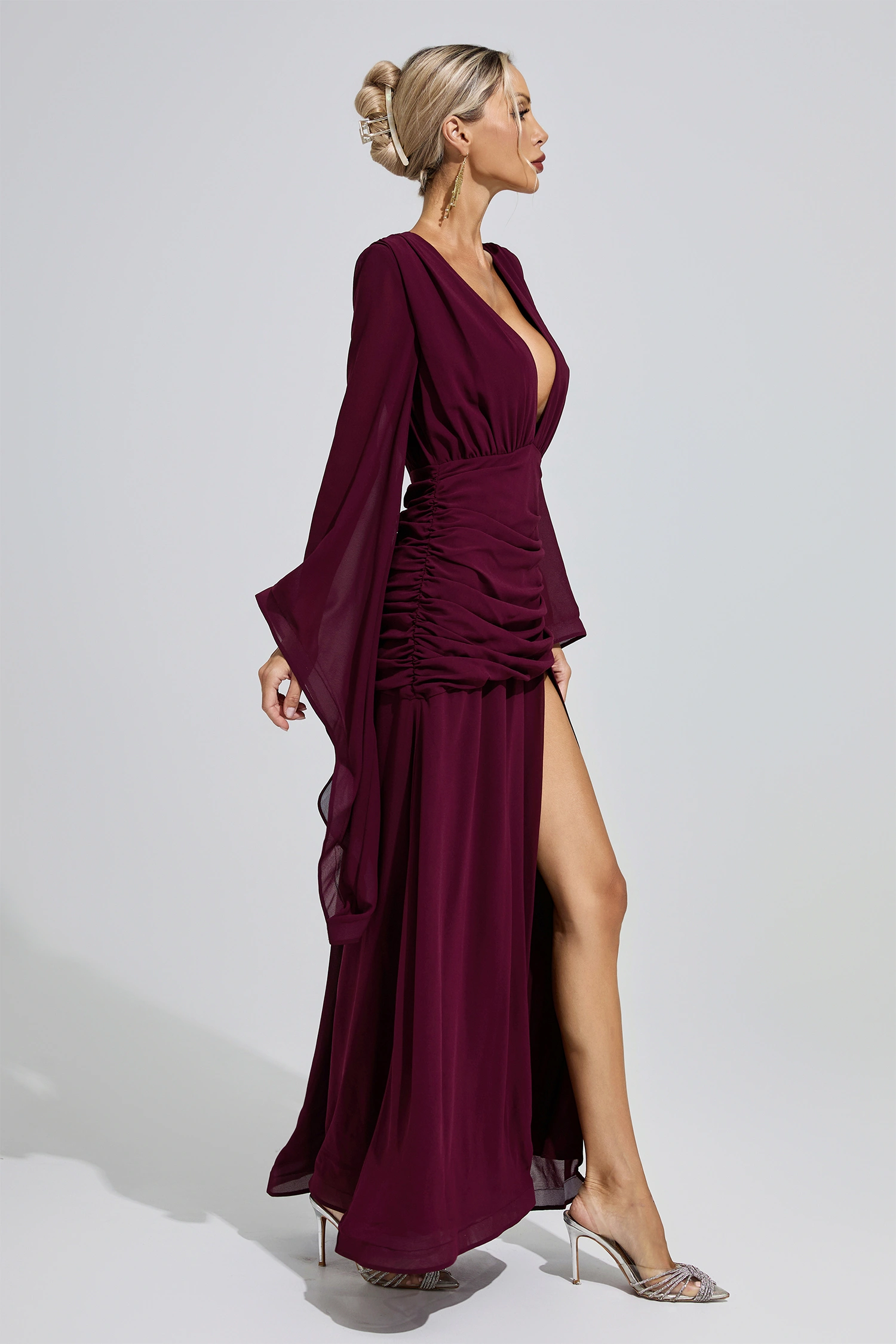 Marina Purple Ruched Wrap Maxi Dress