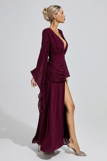 Marina Purple Ruched Wrap Maxi Dress