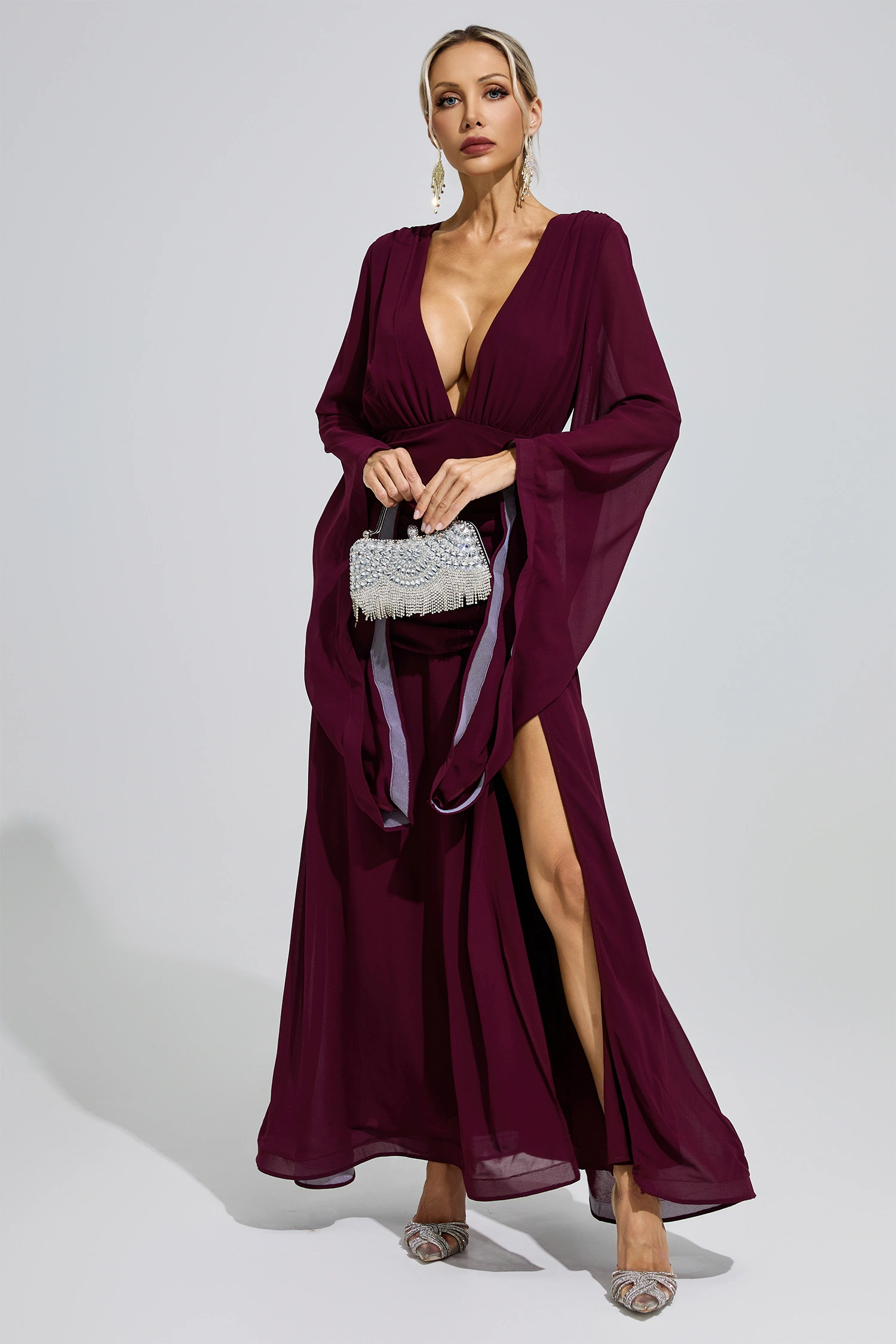 Marina Purple Ruched Wrap Maxi Dress