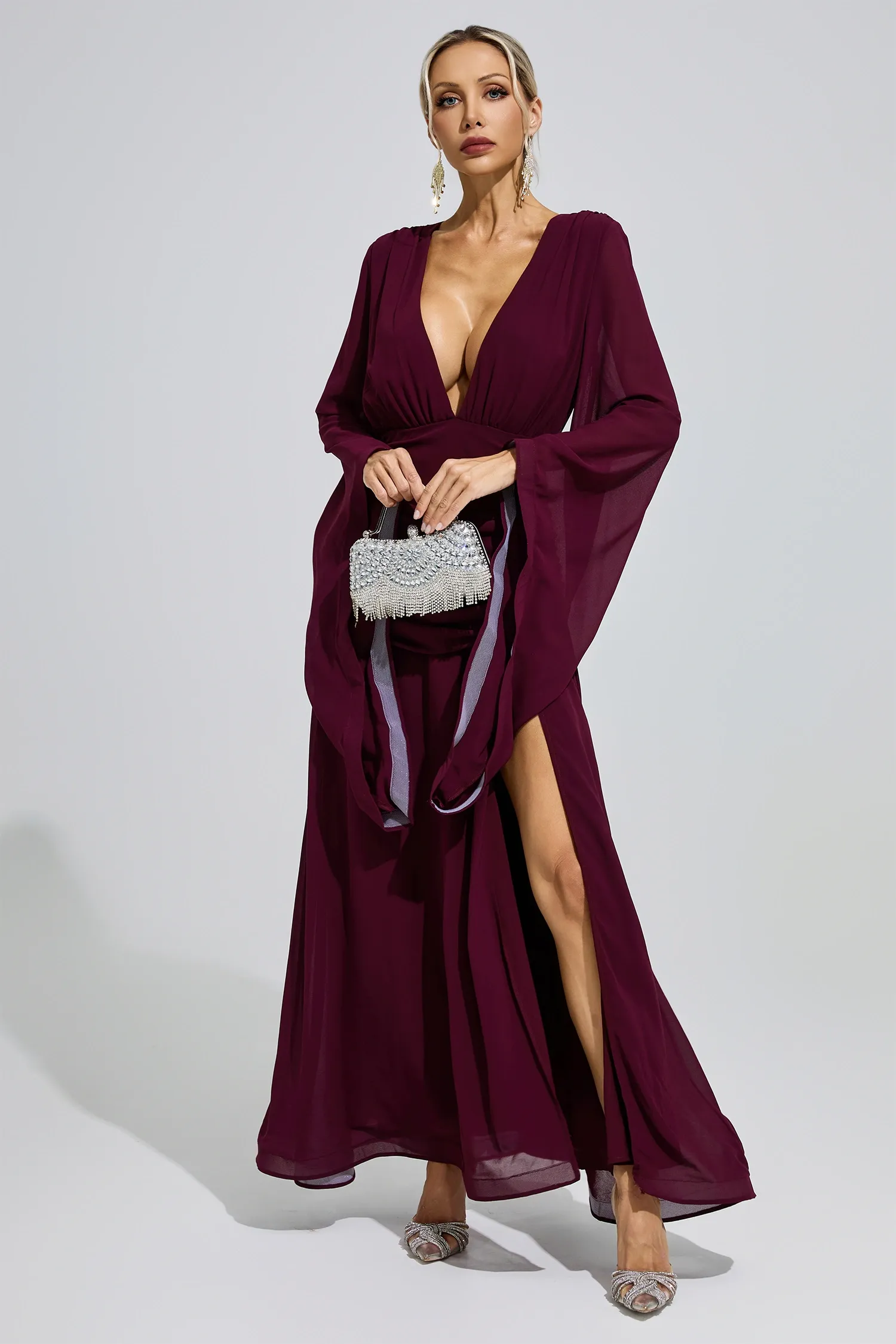 Marina Purple Ruched Wrap Maxi Dress