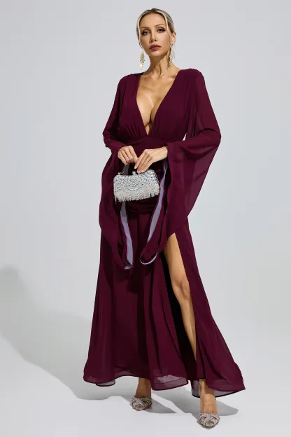 Marina Purple Ruched Wrap Maxi Dress
