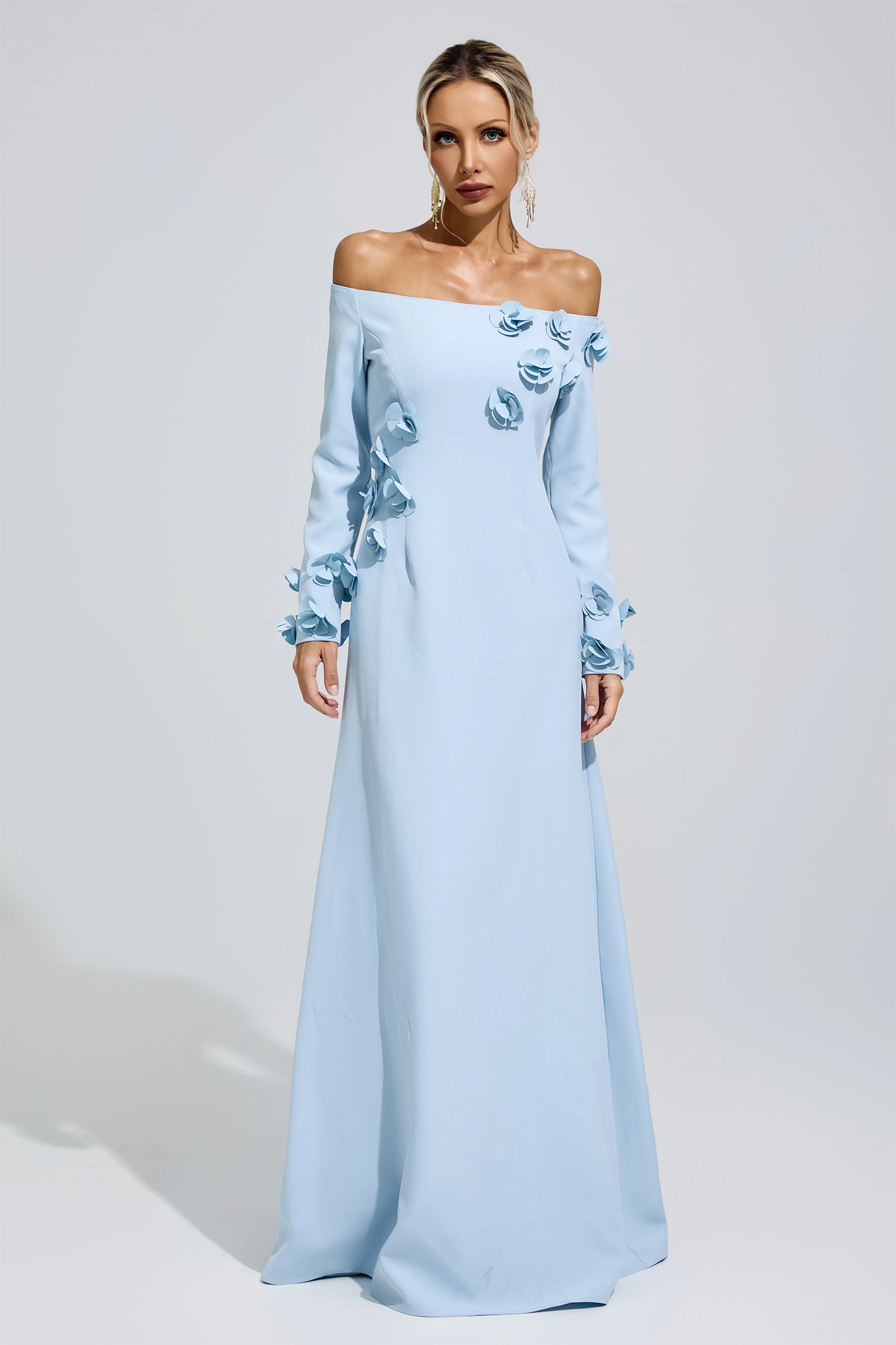 Harriet Blue Flower One Shoulder Dress