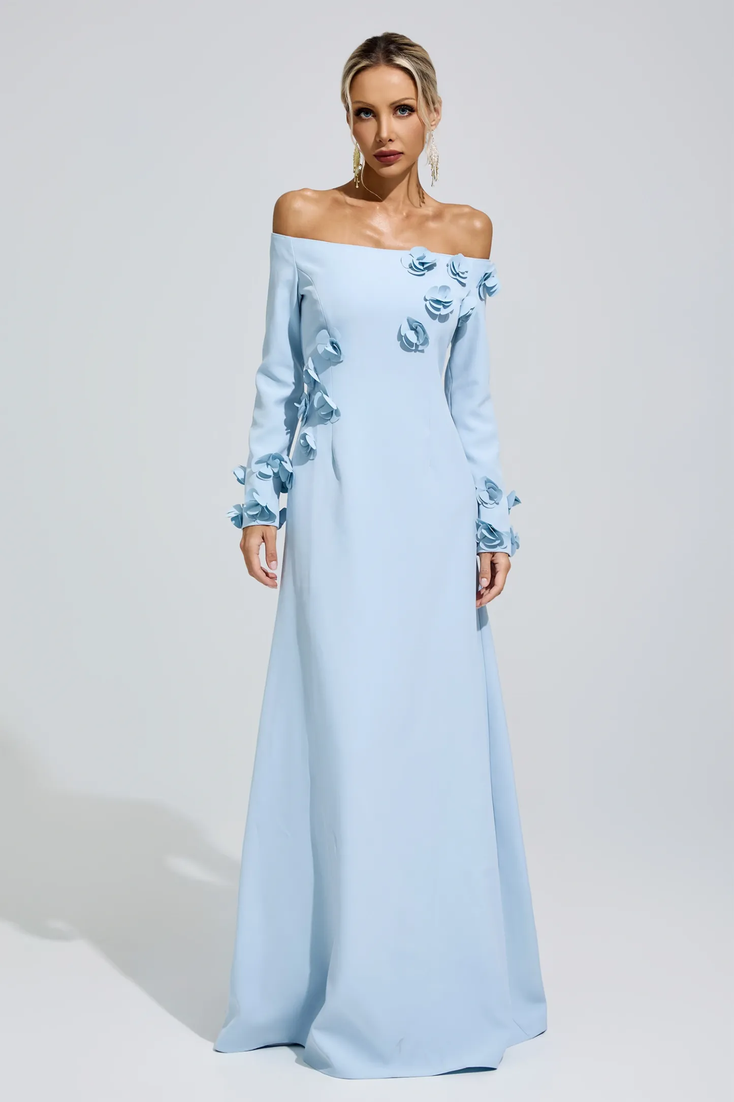 Harriet Blue Flower One Shoulder Dress