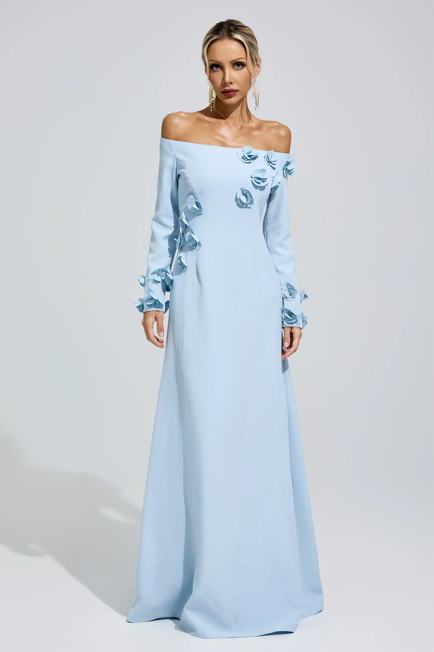Harriet Blue Flower One Shoulder Dress
