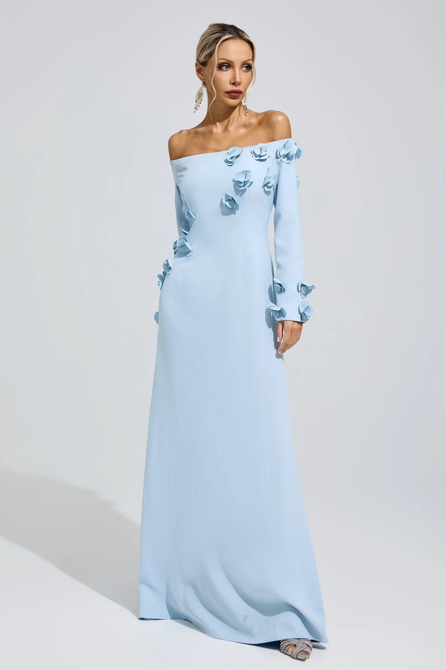 Harriet Blue Flower One Shoulder Dress