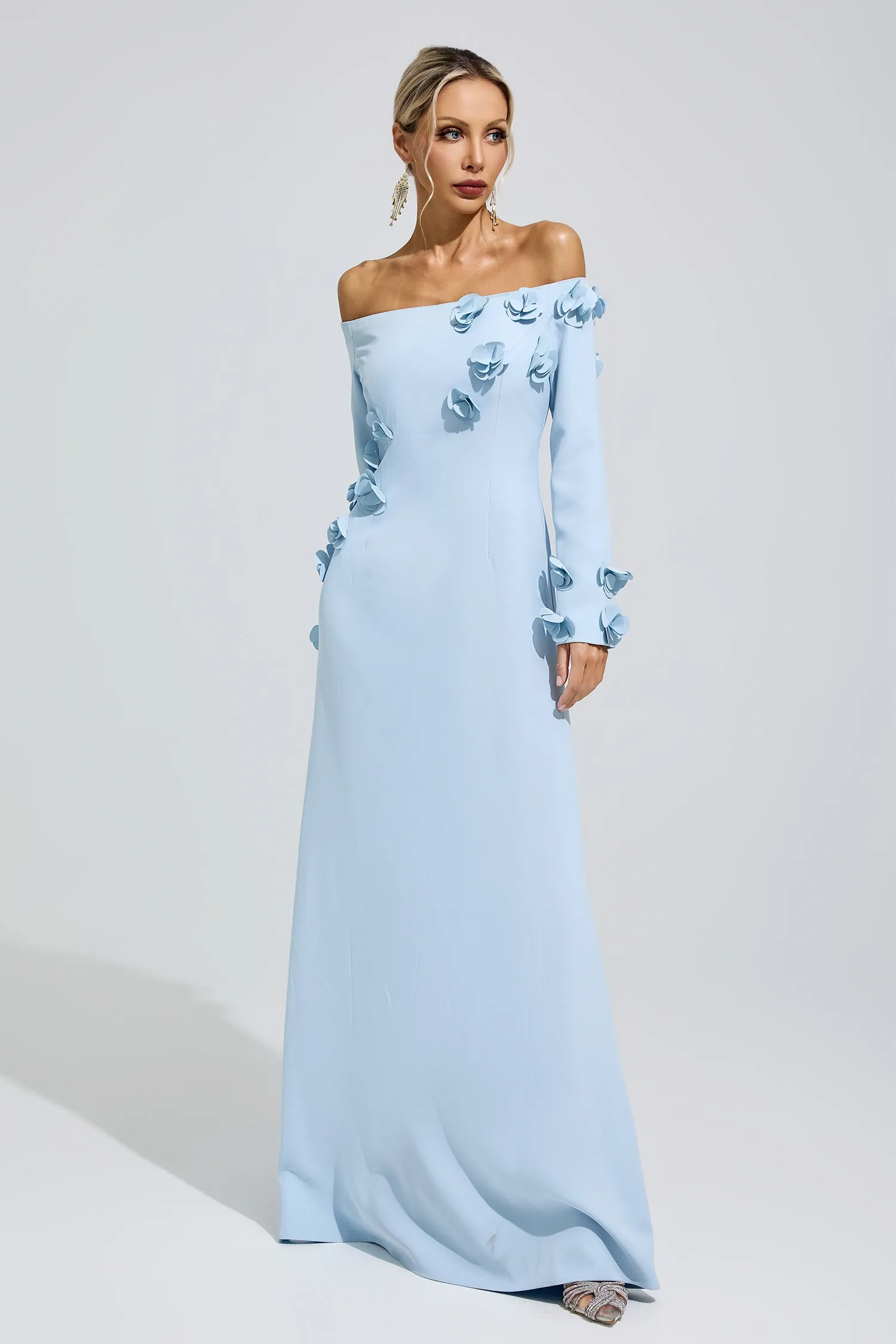 Harriet Blue Flower One Shoulder Dress