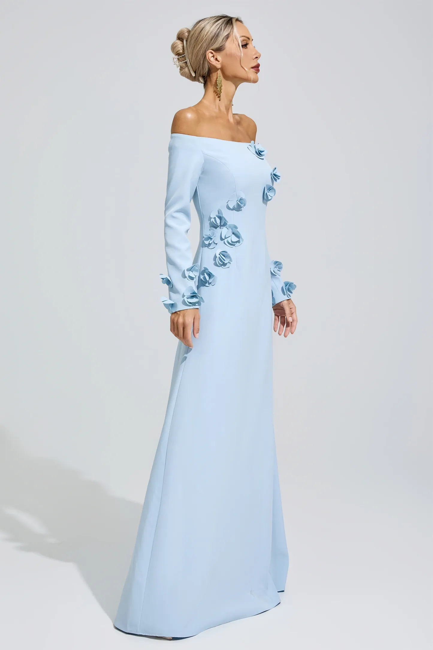 Harriet Blue Flower One Shoulder Dress