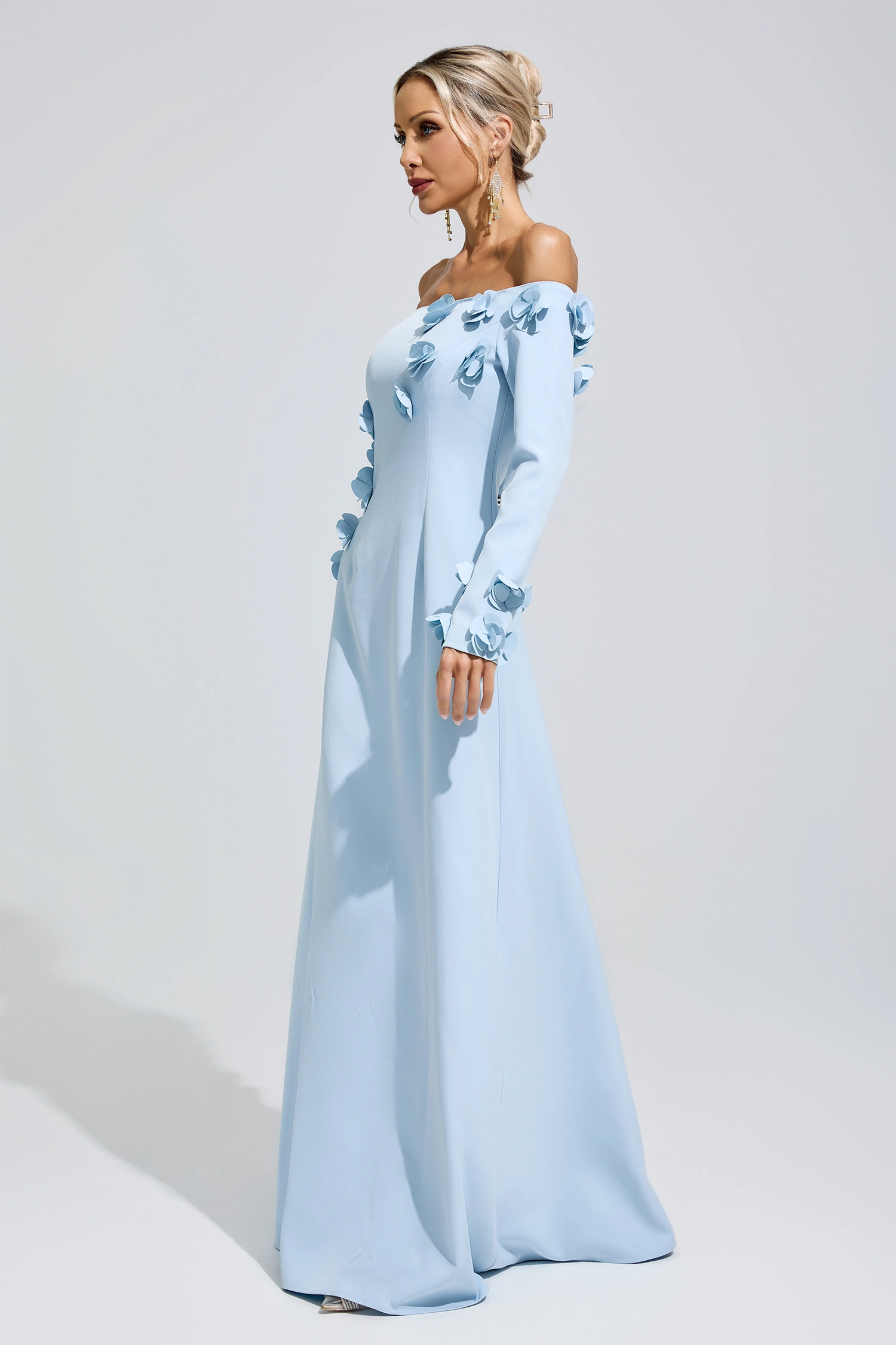 Harriet Blue Flower One Shoulder Dress