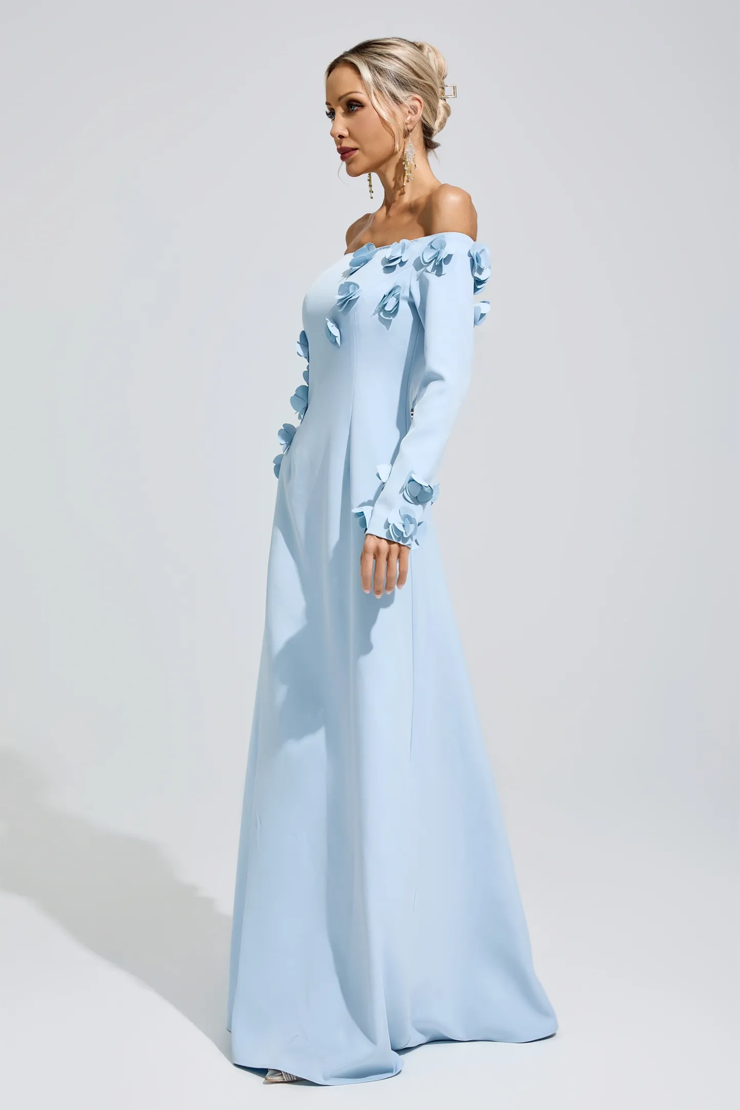 Harriet Blue Flower One Shoulder Dress
