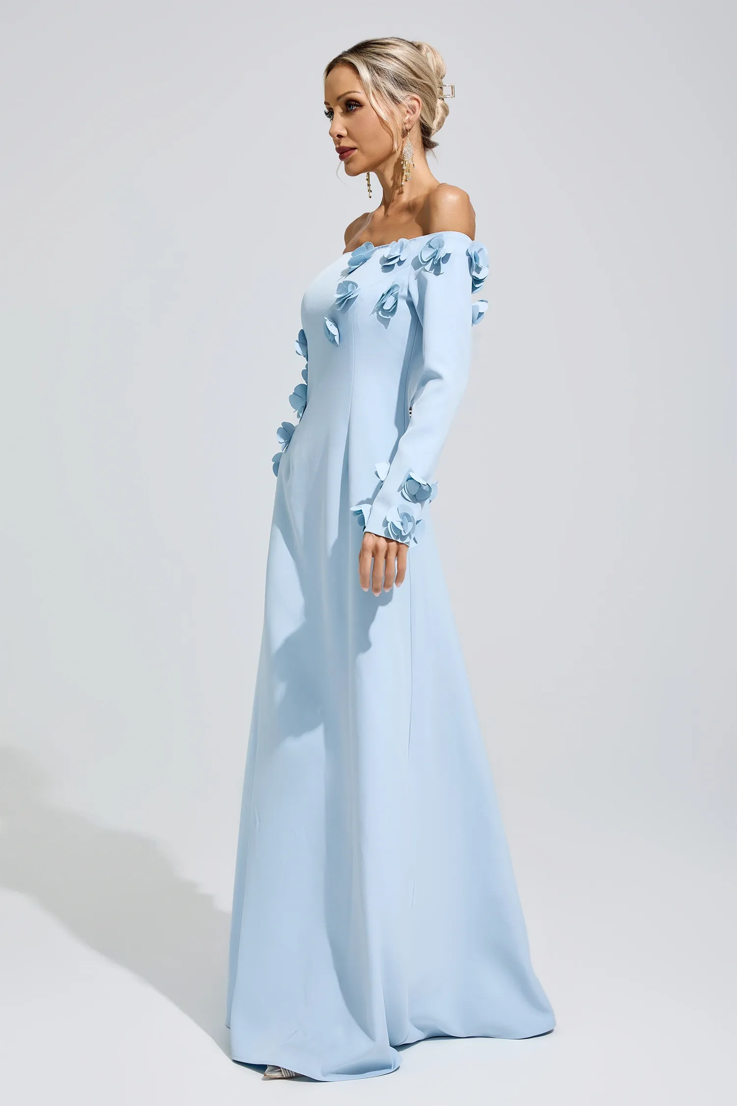 Harriet Blue Flower One Shoulder Dress