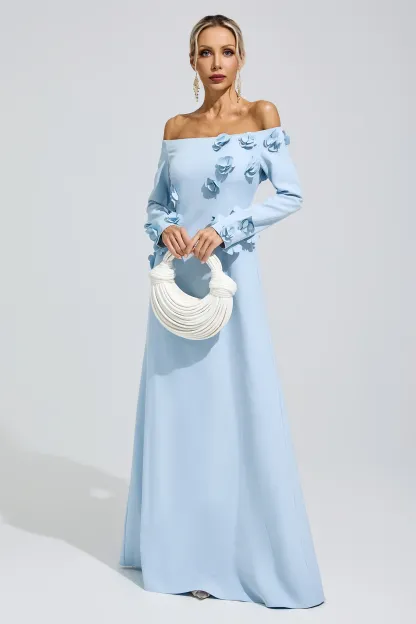 Harriet Blue Flower One Shoulder Dress
