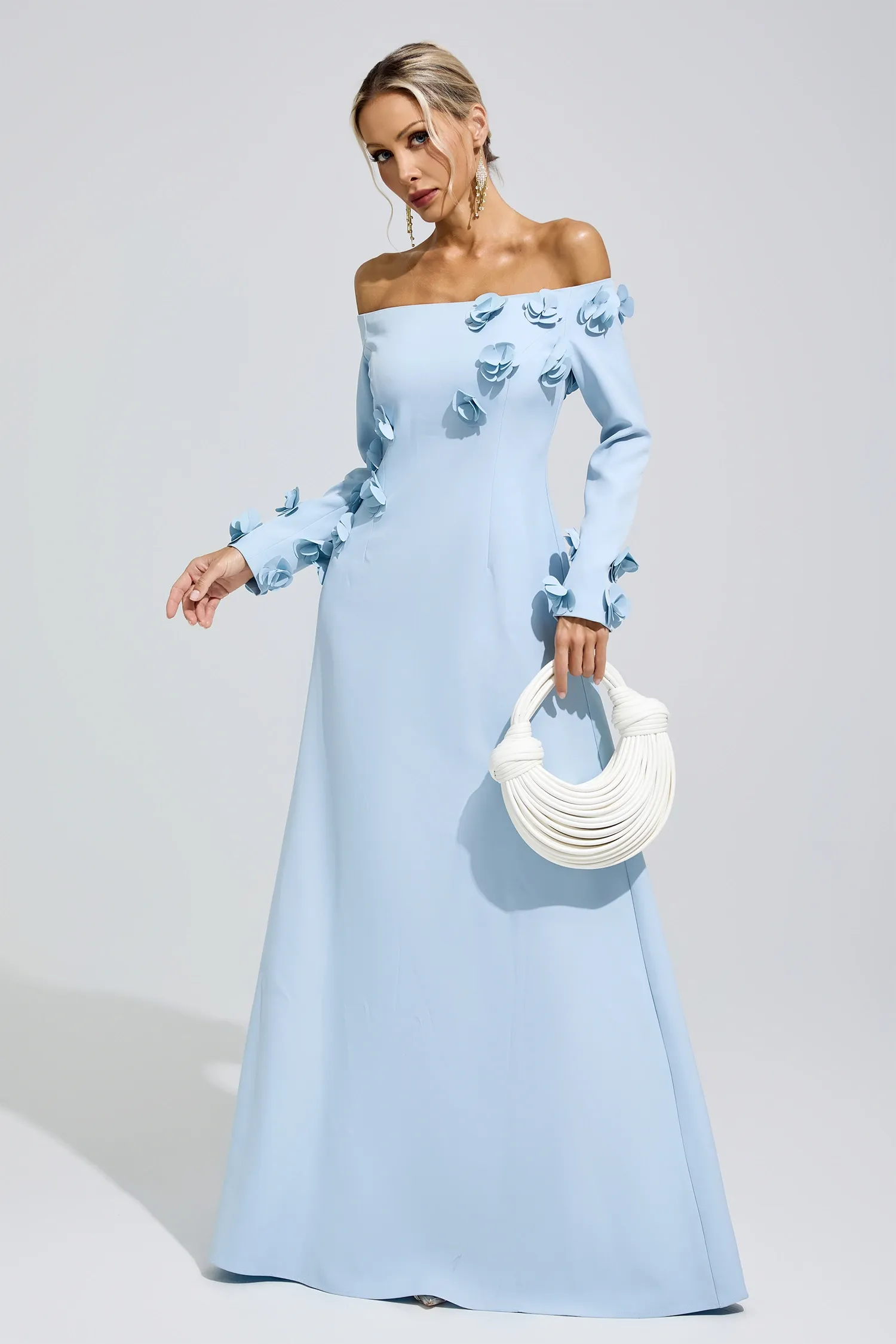 Harriet Blue Flower One Shoulder Dress