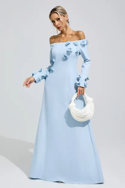 Harriet Blue Flower One Shoulder Dress