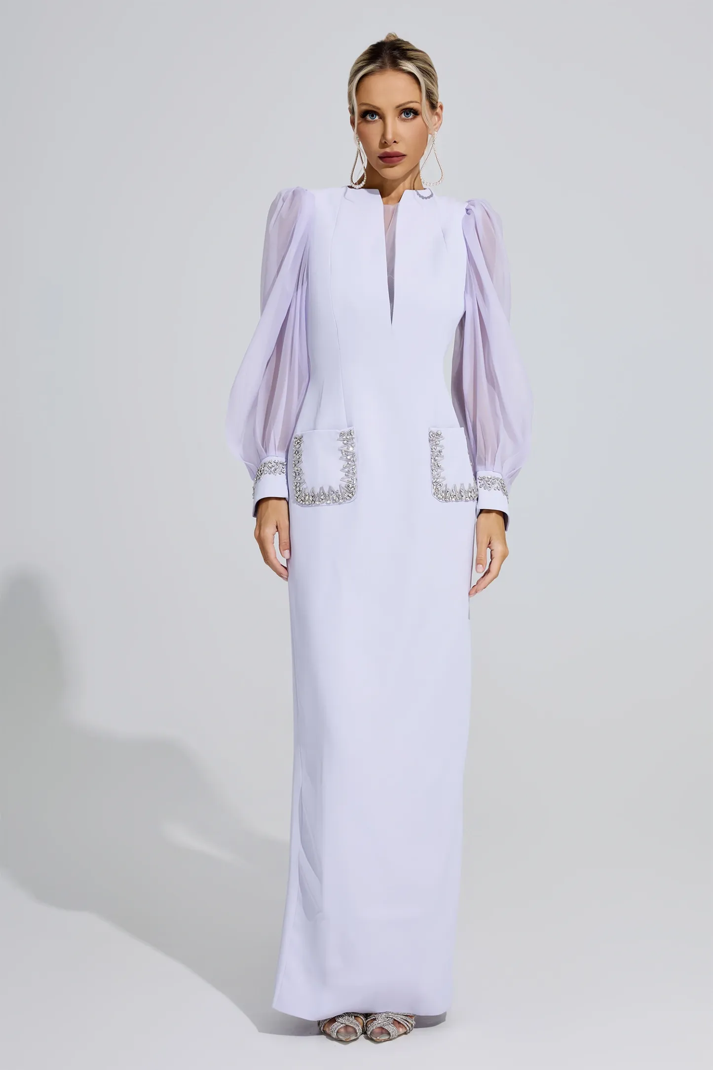 Elizabeth Purple Balloon Sleeve Maxi Dress