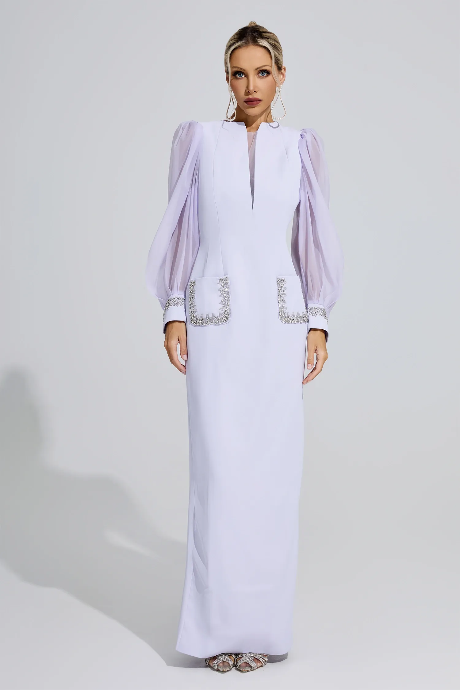 Elizabeth Purple Balloon Sleeve Maxi Dress